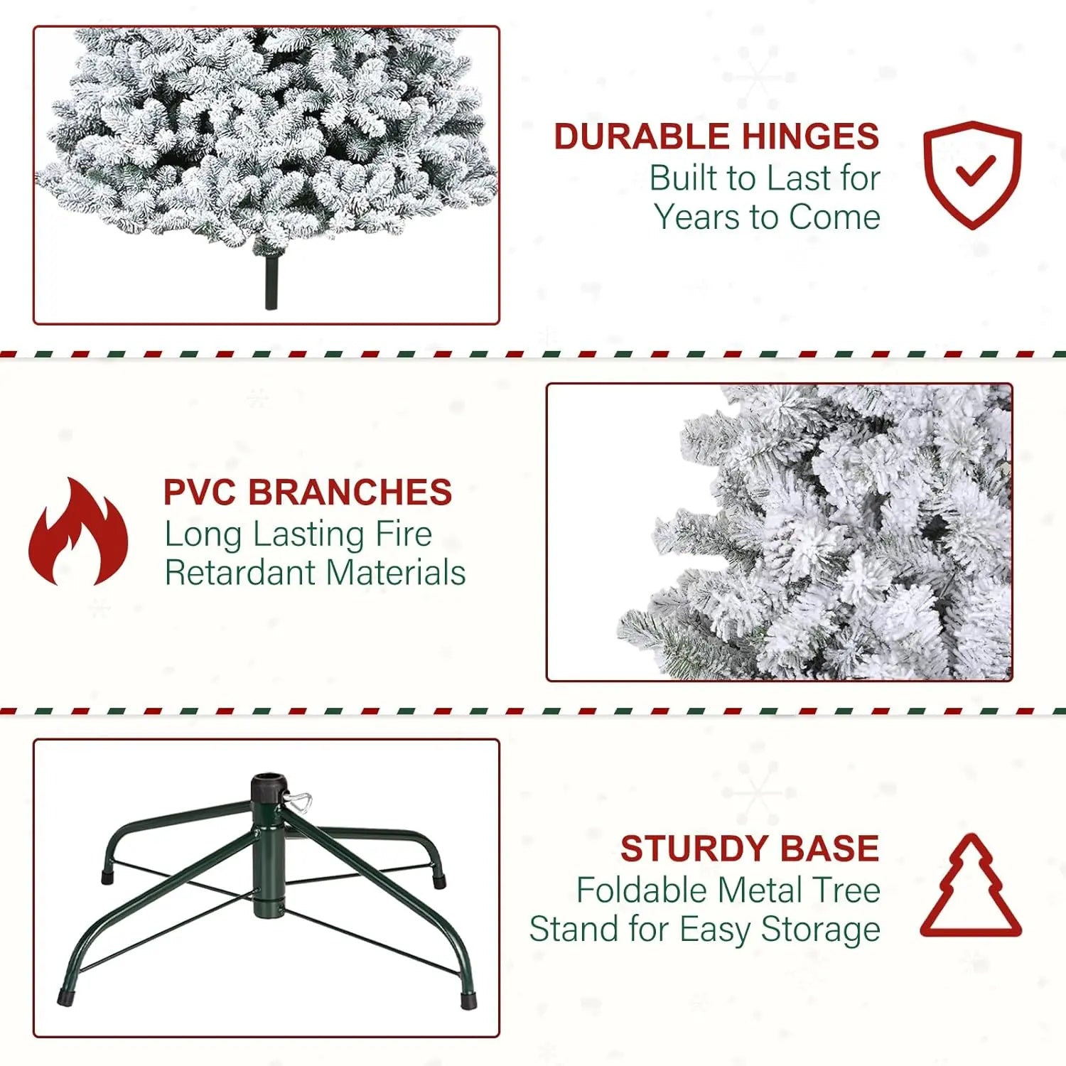 6.5 ft Pre-Lit Snow Flocked Artificial Christmas Tree with Pine Cones & Metal Stand - Hinged Branches for Easy Setup - Perfect for Living Room, Office, or Holiday Decorations