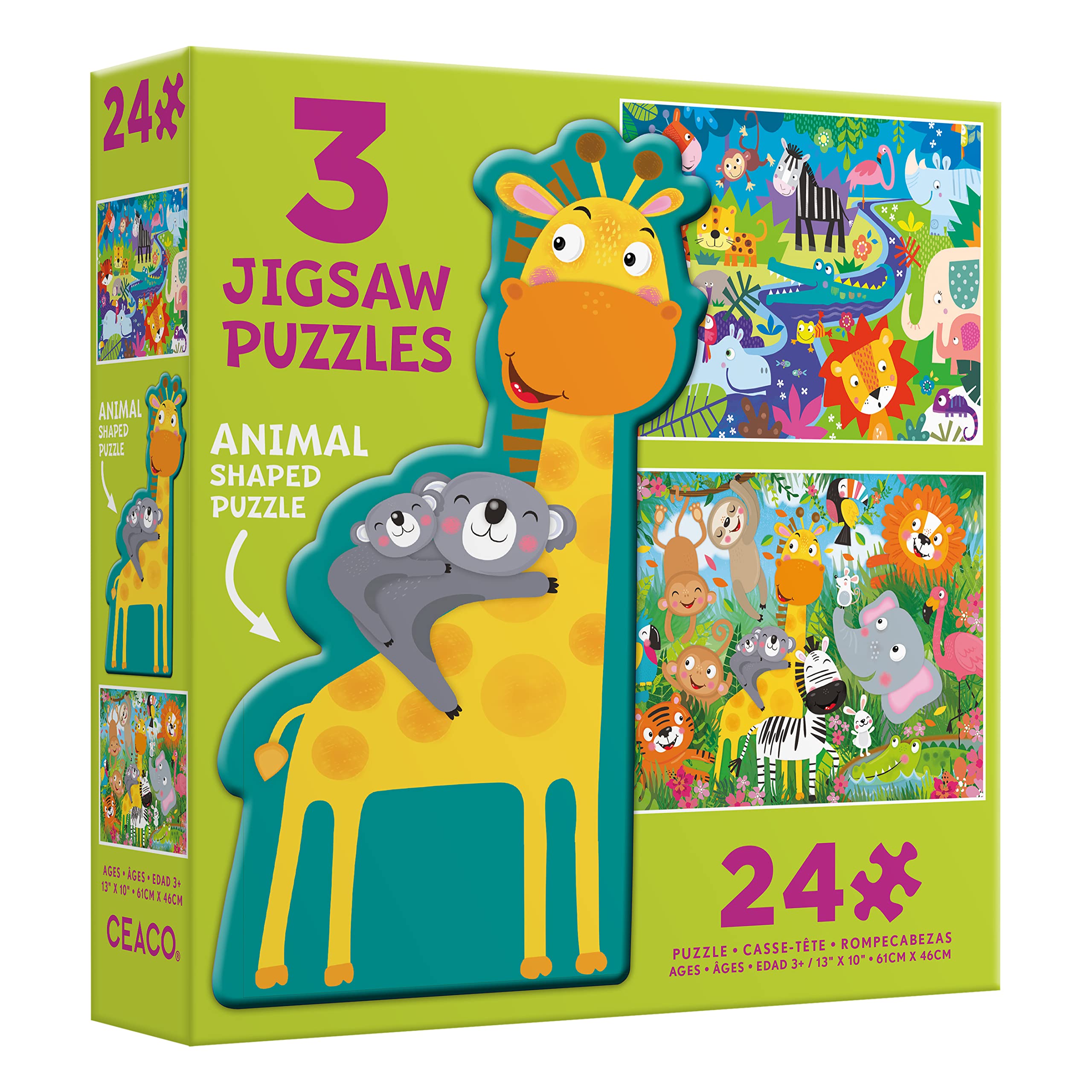 Ceaco 3-in-1 Animal Shaped Jigsaw Puzzles for Kids Playtime