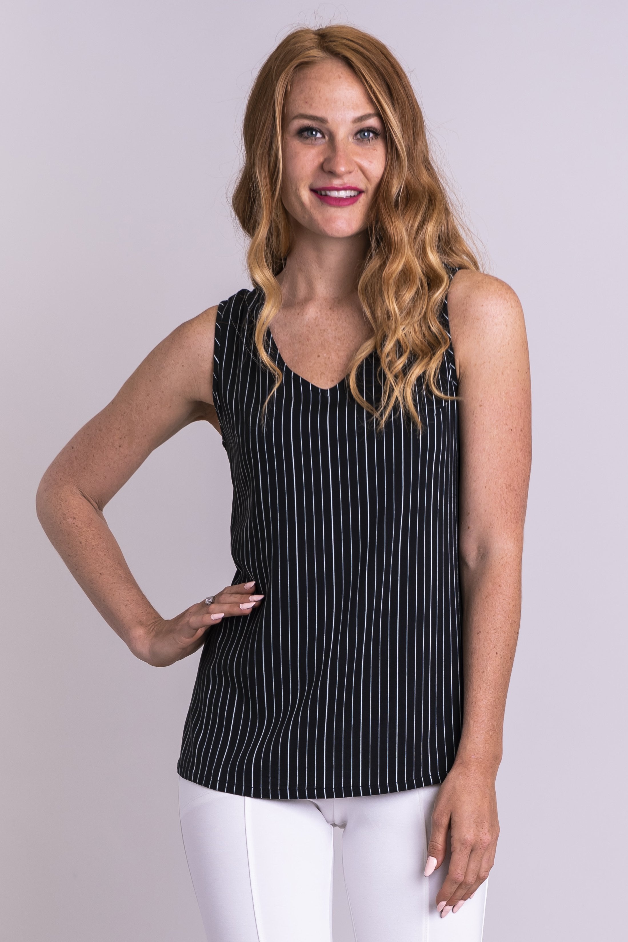 Vintage Stripe Hannah Tank Top - Soft Linen Bamboo Blend - Women's Casual Summer T-Shirt for Beach, Travel & Everyday Wear