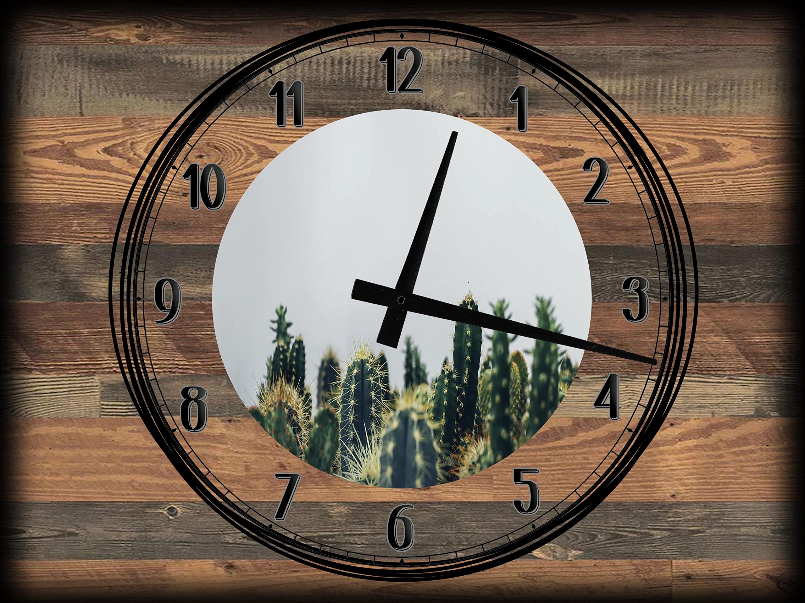 12 x 16 Inch Large Canvas Wall Clock - Modern Cactus Wall Decor in White, Grey & Brown | Perfect for Living Room, Bedroom or Office Decor