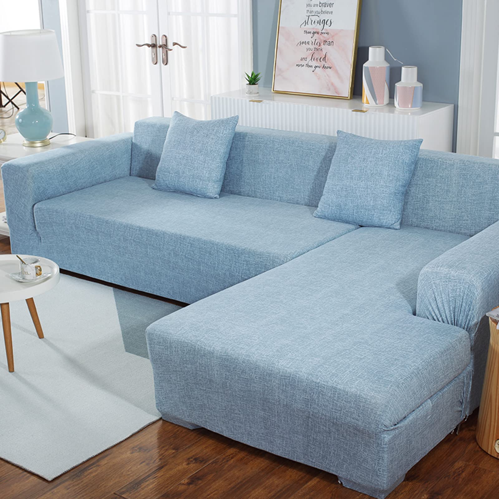 Stain Resistant Solid Color Sofa Slipcover with Elastic Bottom - Multi-Size Stretchable Couch Cover for Sectional Sofas (Fits 3-Seater 74-90