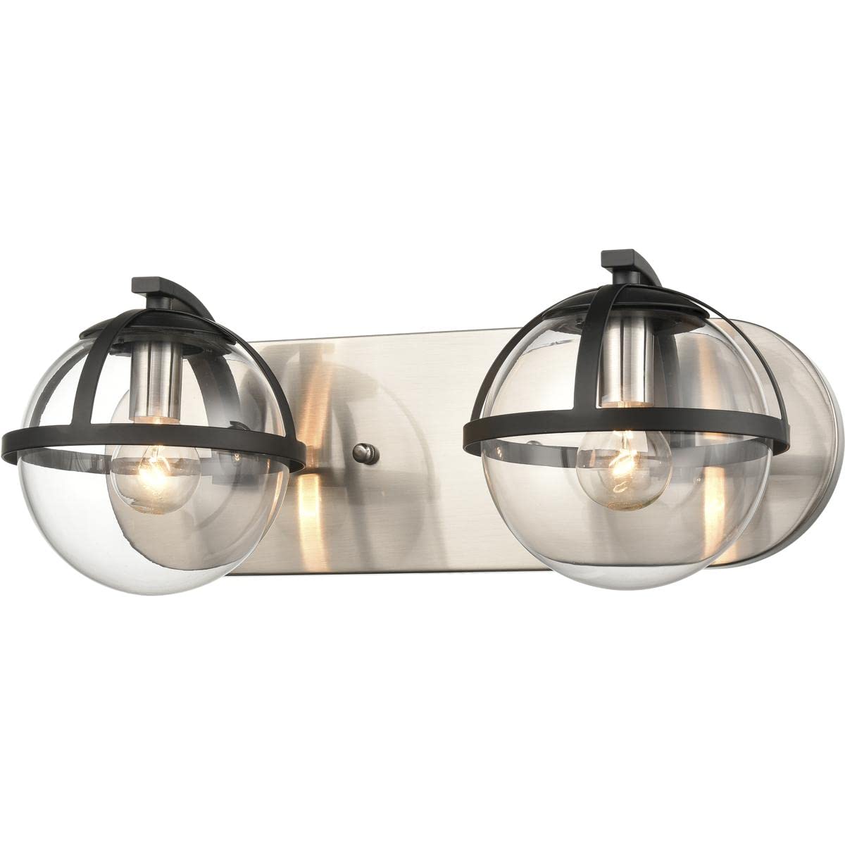 Elk Home Davenay 2-Light Vanity Bathroom Light Fixture in Satin Nickel Finish with Clear Glass Shades - Transitional Style for Bathroom Mirror Lighting and Vanity Makeup Area
