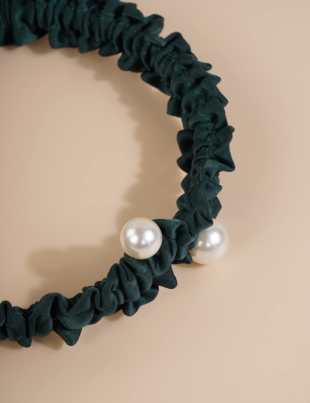 Jumwrit Pearl Headband with Long Ribbon - Elegant Big Bowknot Hair Band for Women & Girls - Non-Slip Elastic Headband in Solid Green - Perfect for Weddings, Parties, and Everyday Fashion Accessories