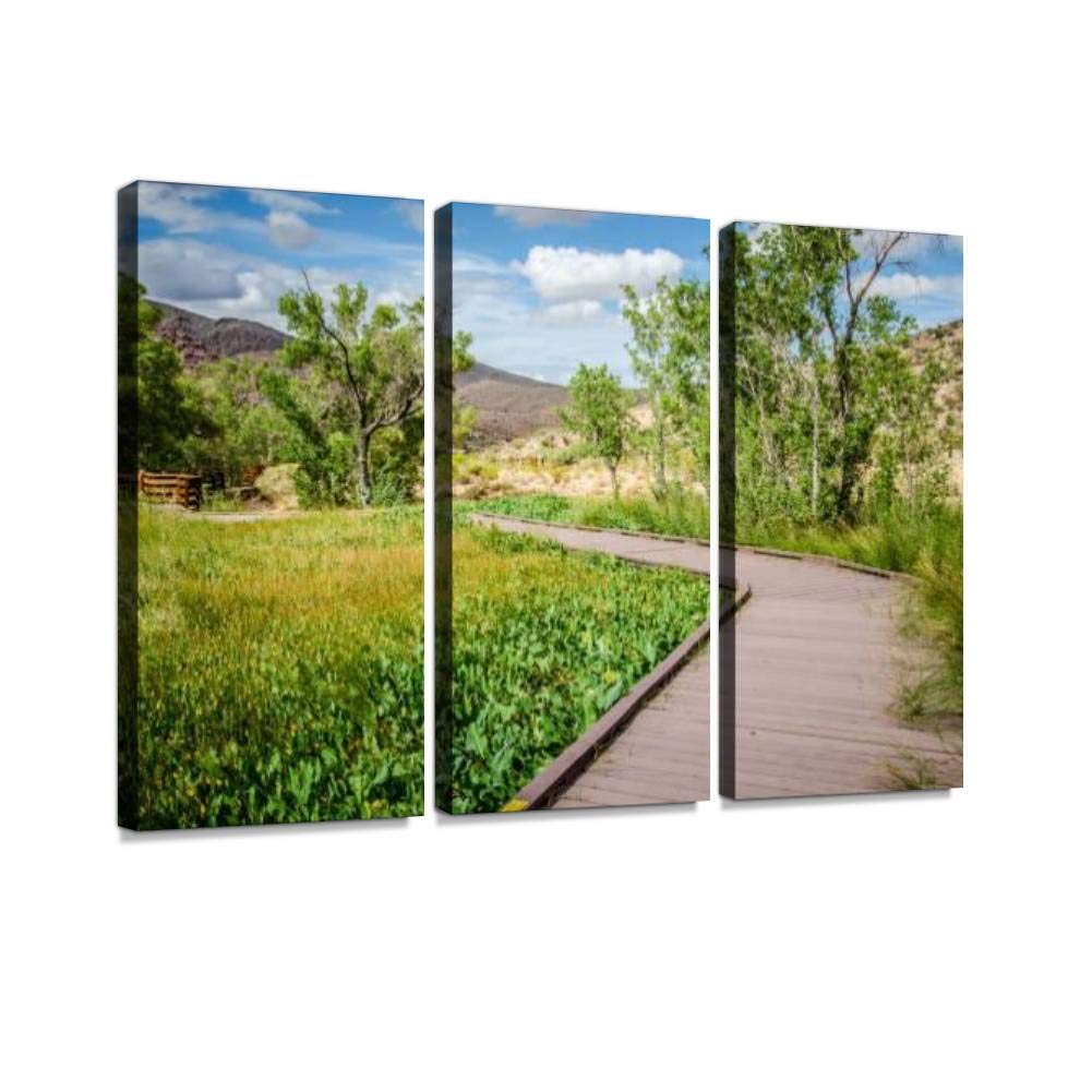 Red Rock Canyon National Conservation Calico Basin Boardwalks Canvas Wall Art - 3 Panel Paintings for Living Room & Bedroom Decor - Scenic Desert Landscape Home Wall Decor Posters | Perfect for Southwest Style Home Office & Vacation Rental Decoration