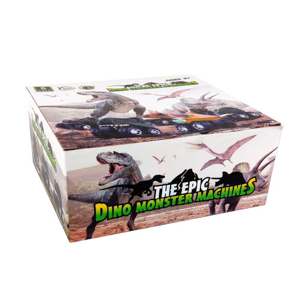 DINOBROS Dinosaur Pull Back Cars Toy Set - 6 Pack Dino T-Rex Vehicles for Boys & Girls Ages 3-7 - Fun Educational Toys for Kids Birthday Gifts & Pretend Play