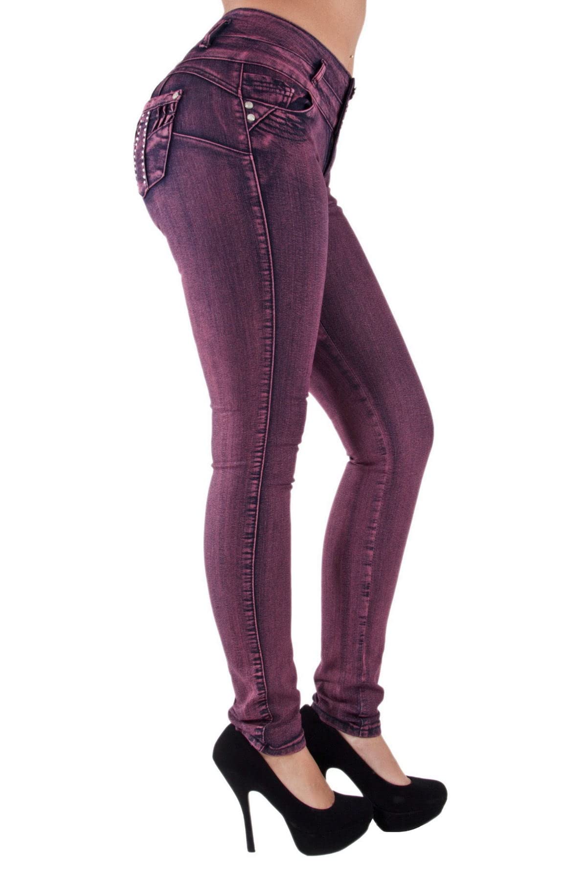 Plus & Junior Size Butt Lift Levanta Cola Skinny Pink Denim Women's Jeans - Flattering High-Waisted Stretch Jeans for Curvy Women | Perfect for Casual Wear, Night Out & Bodycon Outfits