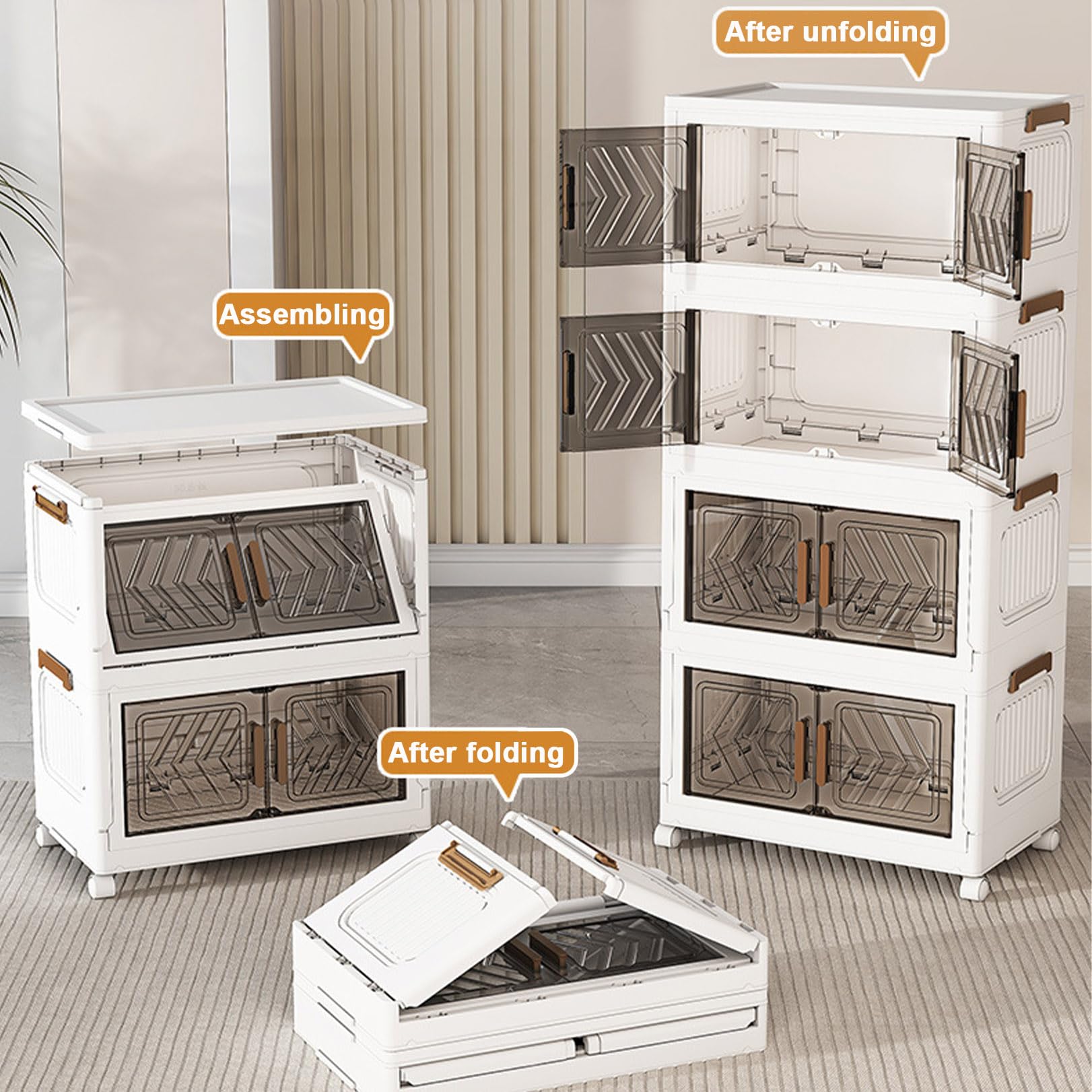 Stackable Storage Bins with Lids - 2 Tier Organizing Bins with Wheels, Foldable Closet & Wardrobe Storage Box for Home, Office, Dorm, Bedroom - Perfect for Clothes, Toys, and Seasonal Item Organization