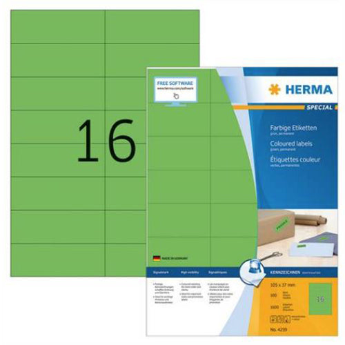 Colored A4 Labels 105 x 37 mm - Green Permanent Adhesive Stickers for File Organization, Mailing & Shipping - Office & Home Use (4259)
