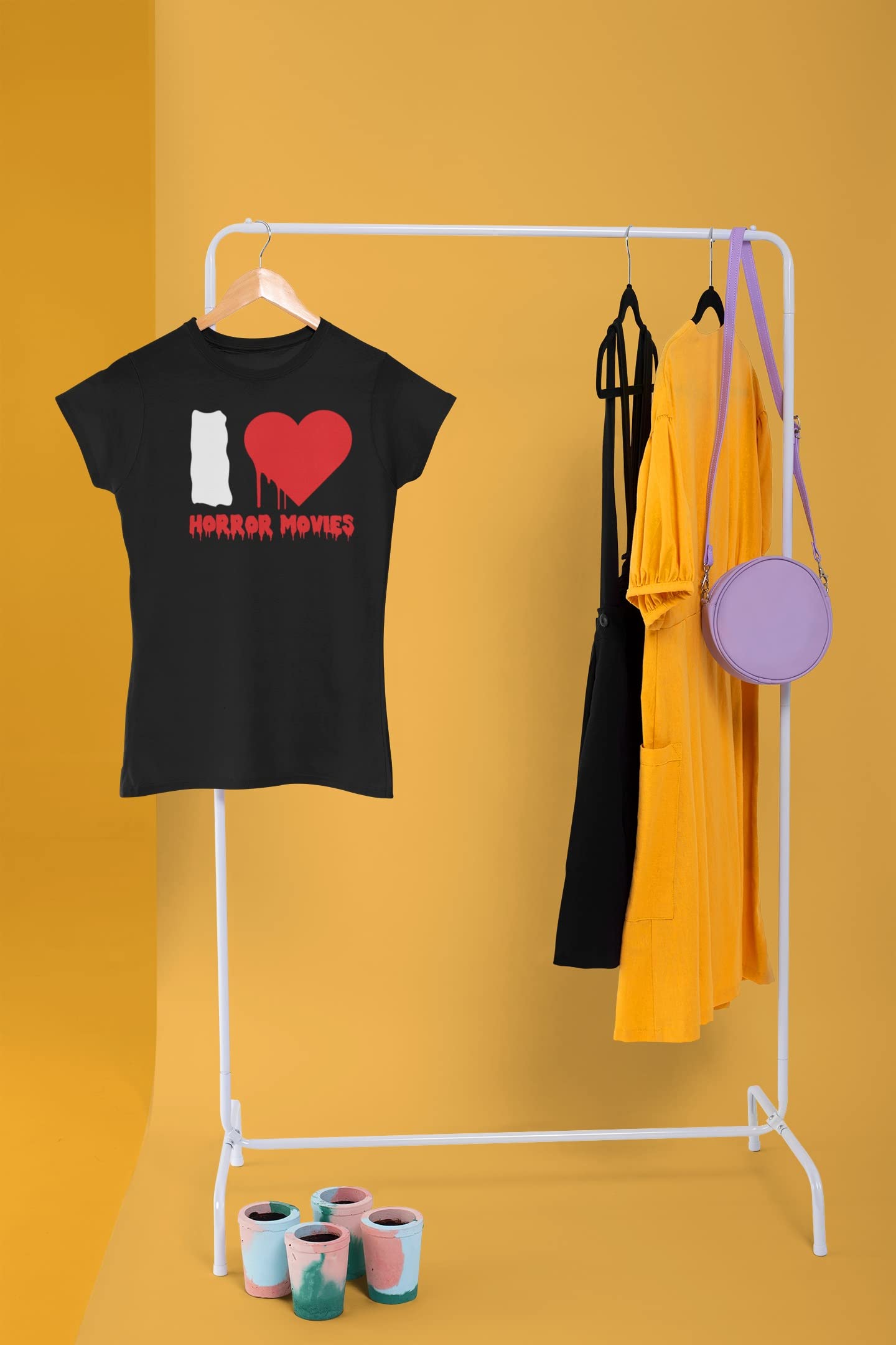 Old Glory Halloween I Heart Horror Movies Juniors Soft T-Shirt | Horror Fan Apparel | Perfect for Halloween Parties & Movie Nights