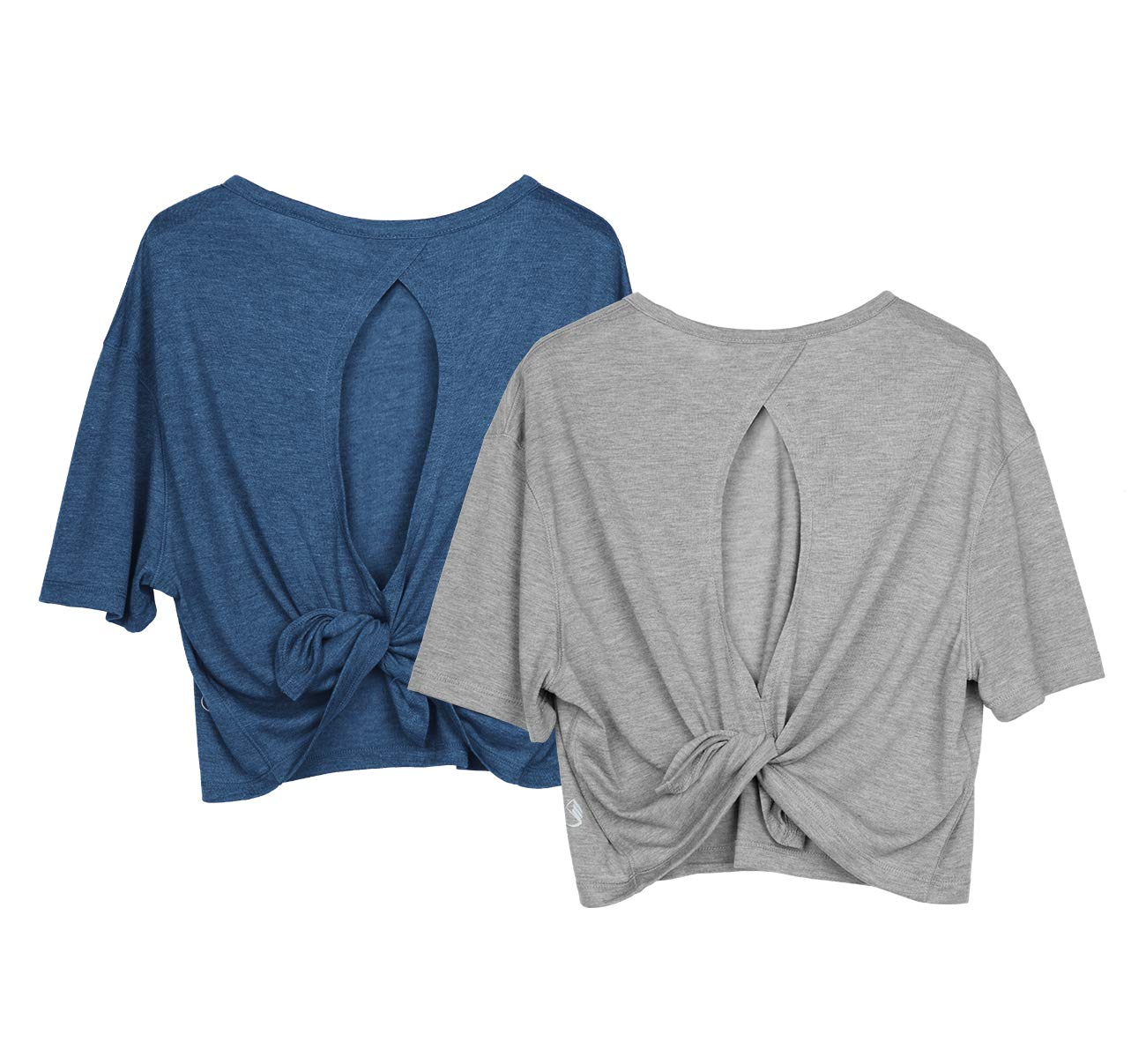 Icyzone Women's Open Back Workout Top - Yoga T-Shirt Activewear Exercise Crop Top (2-Pack) | Gym, Running & Yoga Outfit