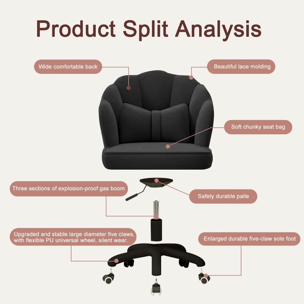 Modern Velvet Tufted Mid-Back Swivel Office Chair - Adjustable Height Computer Desk Chair for Home Office, Gaming & Makeup Vanity - Ergonomic Upholstered Task Chair with Butterfly Design