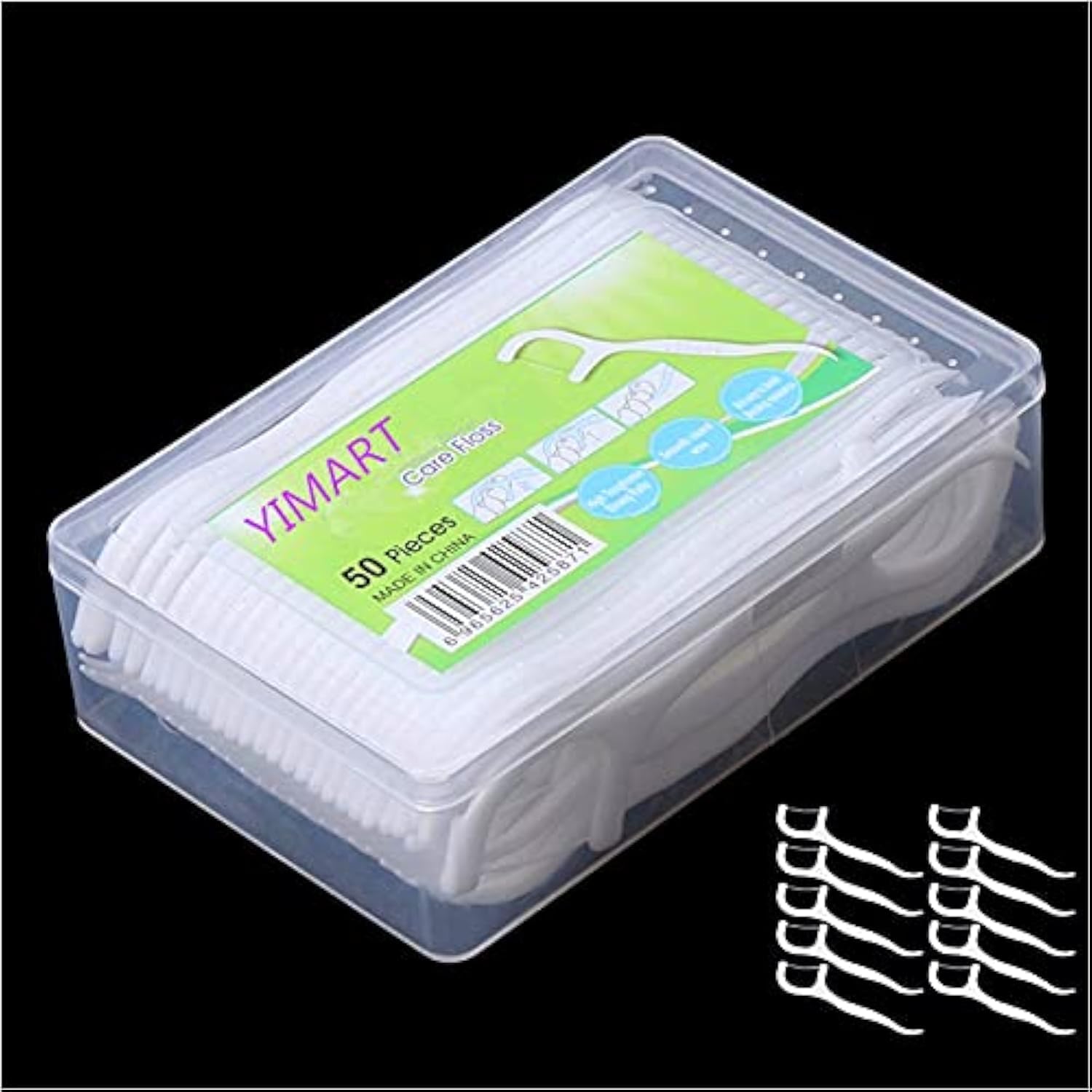 YIMART 100 Count Dental Floss Picks - Mint Flavored Flossers for Teeth Cleaning, Interdental Brush & Oral Hygiene Care | Travel-Friendly, On-the-Go Dental Floss Sticks for Fresh Breath at Home, Office or Gym