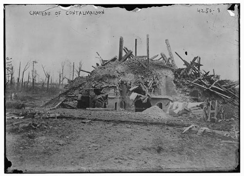 Vintage Historical Photo of Chateau of Contalmaison - Wrecked Castle Ruins, WWI Damage, Rubble & Destruction - Bain News Service Archive - Perfect for History Books, Classroom Decor & WWI Memorial Displays
