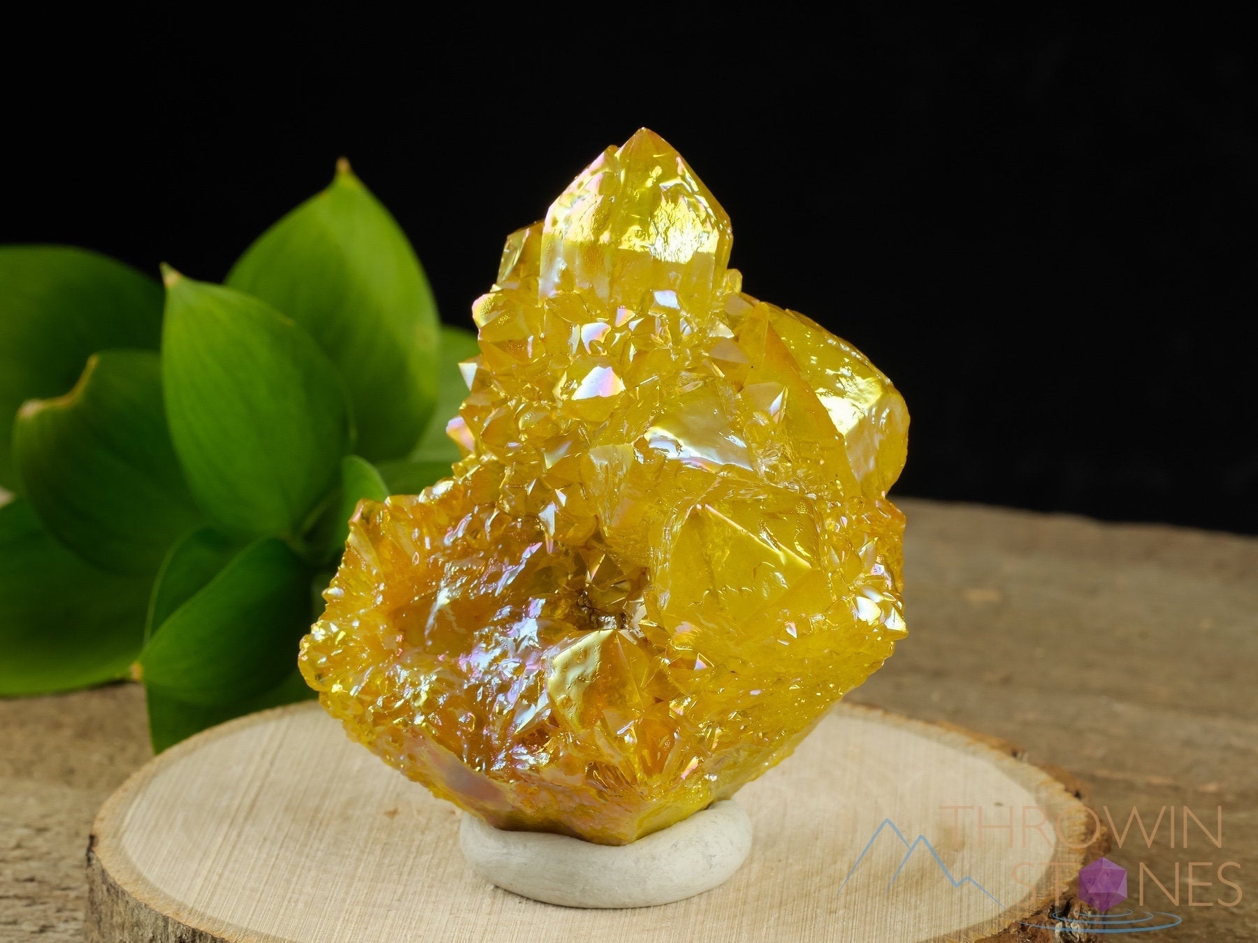 Rainbow Aura Quartz Crystal Cluster - Sunshine Yellow Spirit Quartz for Meditation & Healing | Metaphysical Decor, Home & Office Crystal Display (R0623)