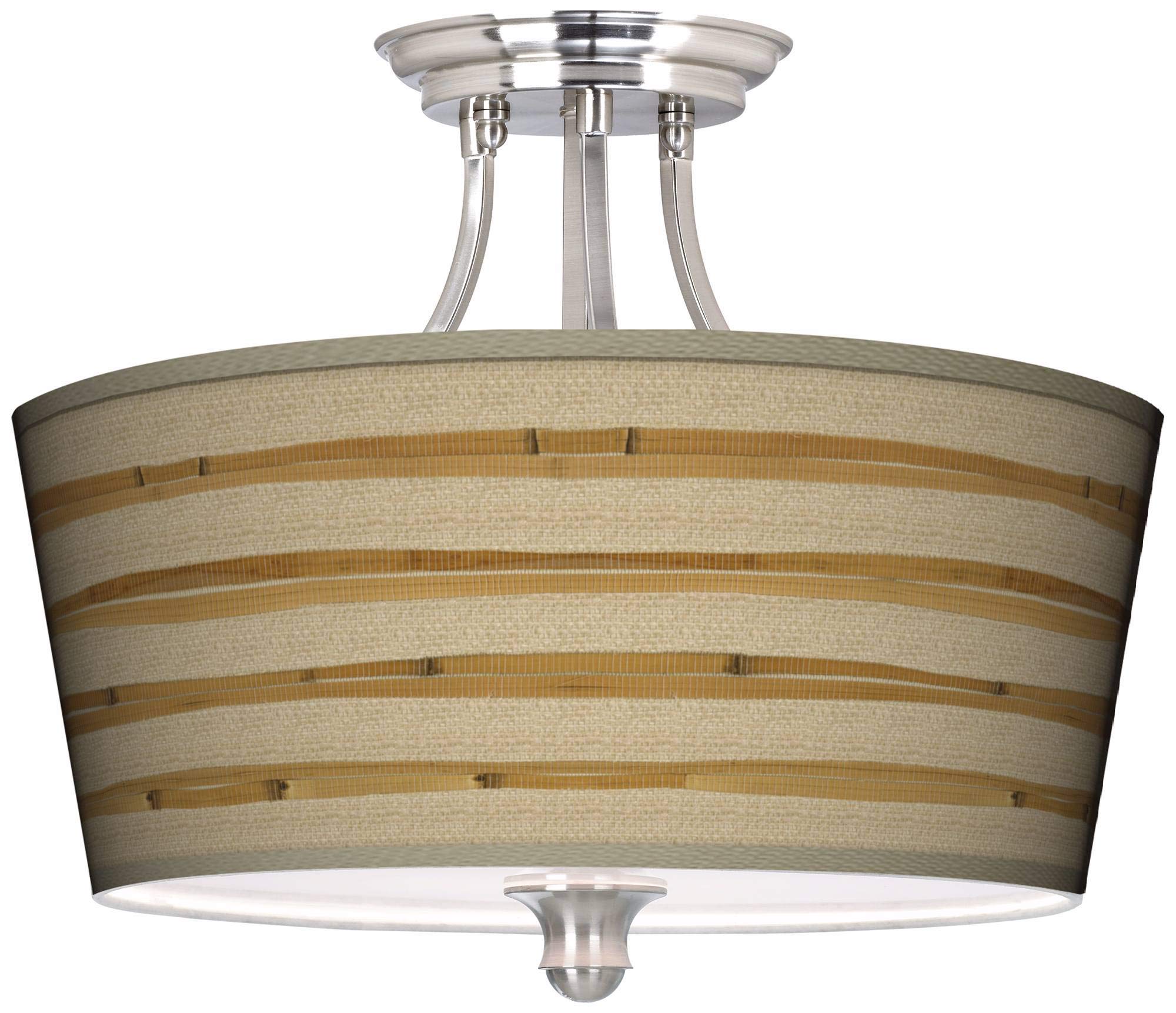 Bamboo Wrap Tapered Drum Giclee Ceiling Light with Print Shade - Modern Handmade Rattan Pendant Lamp for Living Room, Bedroom & Dining Room Lighting