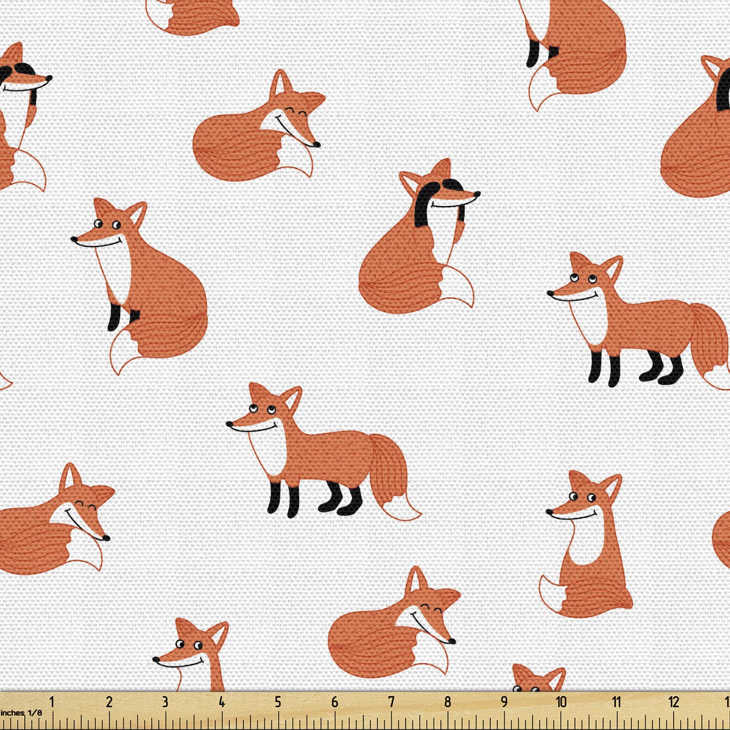 Ambesonne Fox Fabric by The Yard - Hand Drawn Funny Fox Playing Peekaboo Cartoon Animal Print - Decorative Upholstery Fabric for Sofa, Curtains & Home Decor - 10 Yards Orange White - Perfect for DIY Projects, Nursery Decor & Cozy Home Accents