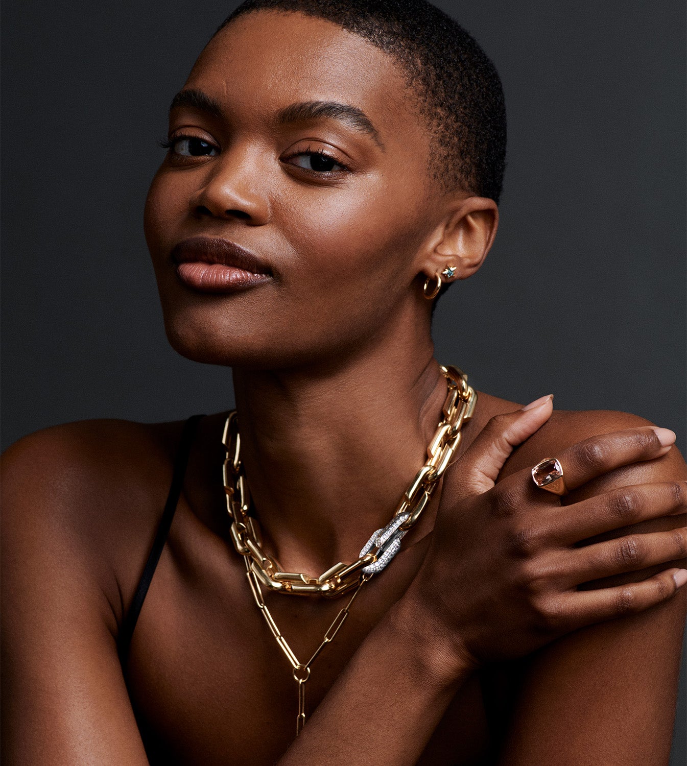 Oversized Strong Hearts Love Single Pave Link Chain Necklace - Elegant Dainty Gold Plated Jewelry for Women, Perfect Gift for Valentine's Day, Anniversary & Romantic Occasions