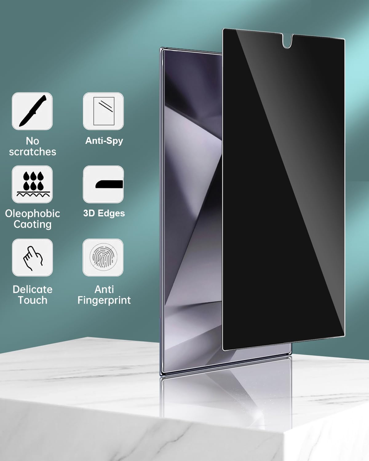 Samsung Galaxy S24 Ultra Privacy Screen Protector & Camera Lens Protector - 9H Tempered Glass, Anti-Spy, Fingerprint Unlock Compatible - 2+2 Pack (Black) - Perfect for Privacy Protection at Work, School, and Public Places