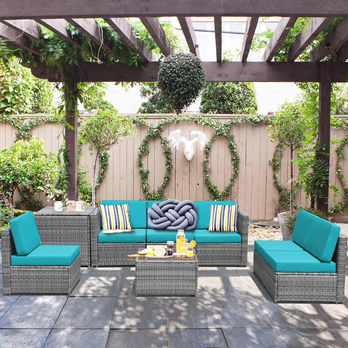 HappyGrill 8-Piece Outdoor Patio Furniture Set - All-Weather Rattan Wicker Sectional Sofa with Coffee Table, Cushions & Storage Box - Perfect for Garden, Backyard, Poolside & Outdoor Entertaining