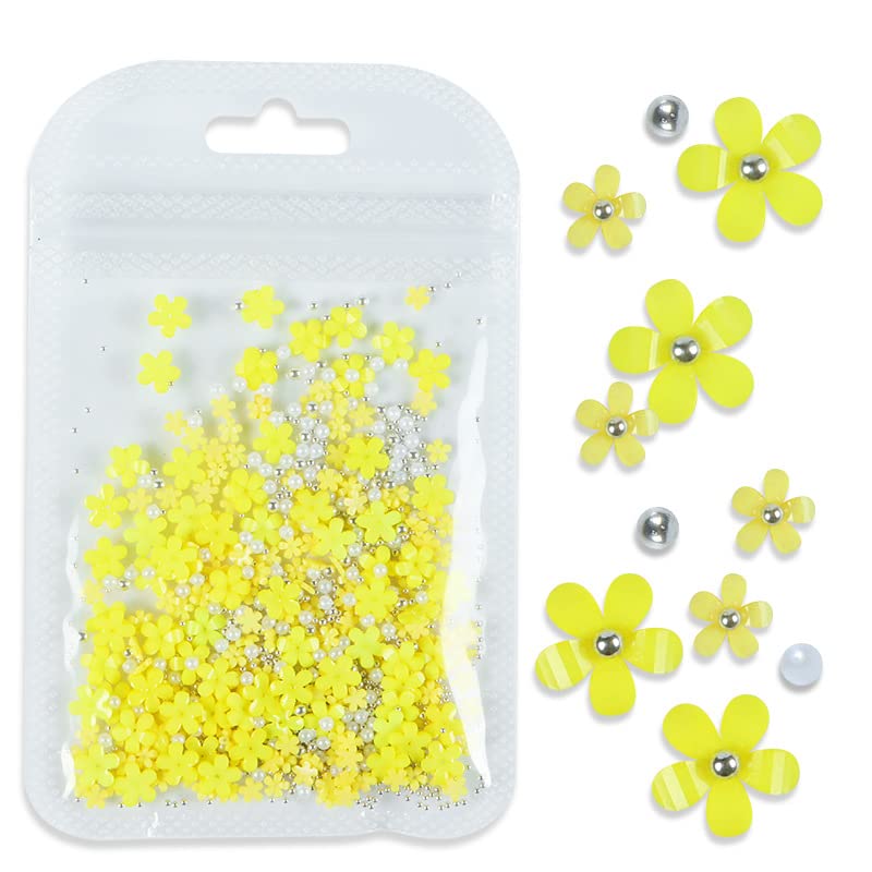 3D Acrylic Flower Nail Charms with Pearl & Golden Caviar Beads - DIY Nail Art Accessories for Manicure, Nail Designs & Decorations - Perfect for Home Salon, Party Nails, Wedding & Special Occasion Nail Art