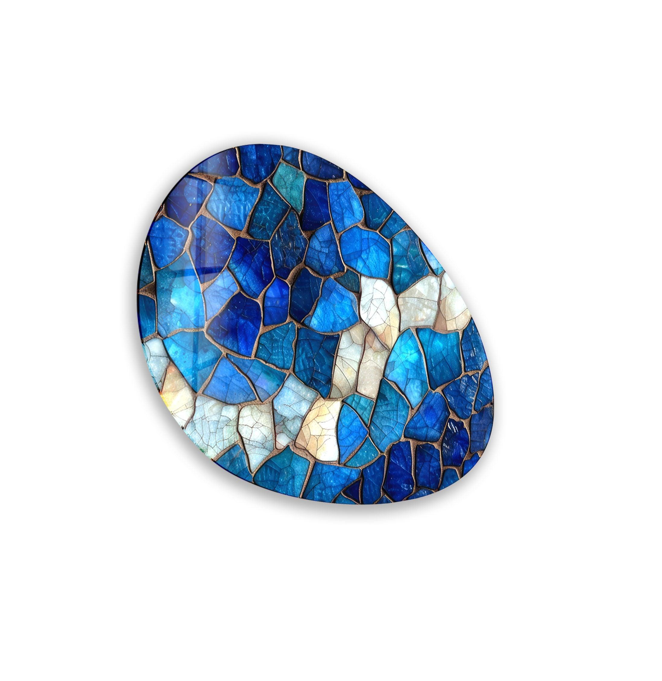 Blue Stained Decorative Oval Glass Wall Art - Handcrafted Modern Home Decor for Living Room, Bedroom & Office