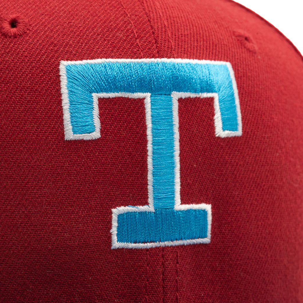 New Era x Politics Texas Rangers 59FIFTY Fitted Hat - Pinot Red/Cardinal Blue - Official MLB Baseball Cap for Men & Women - Perfect for Rangers Games, Sports Events & Streetwear Fashion