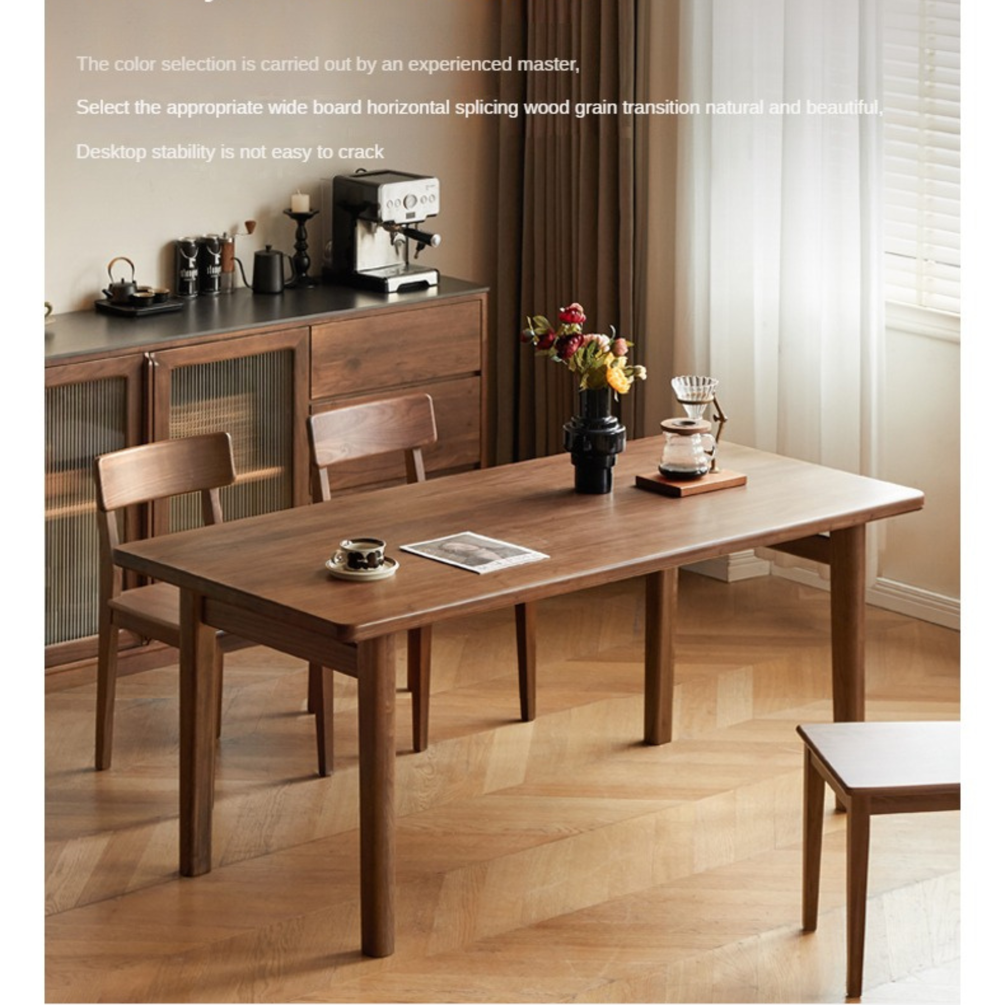 Premium Black Walnut Solid Wood Modern Dining Table - Large Rectangular Farmhouse Style for Kitchen, Dining Room & Open Concept Living Spaces