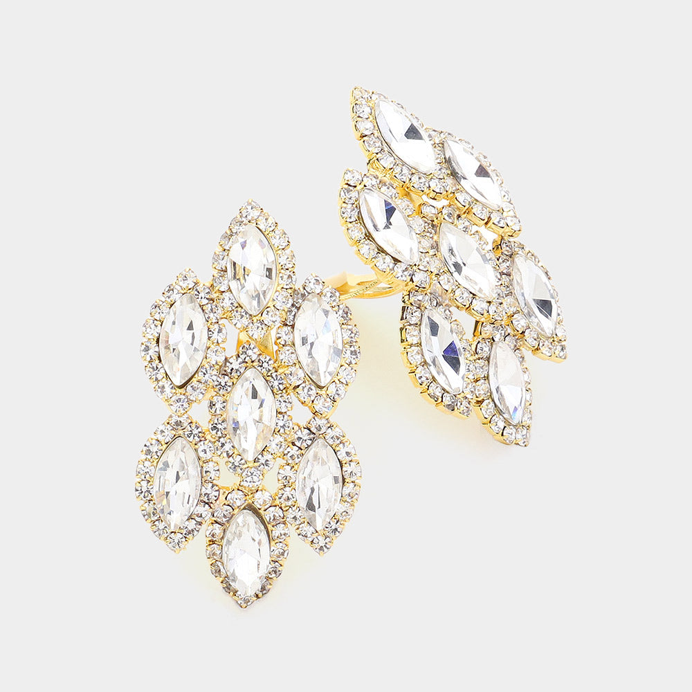 Gold Marquise Stone Clip-On Earrings for Pageant & Prom – Elegant Clear Crystal Dangle Earrings for Women | Perfect for Weddings, Parties, and Special Occasions