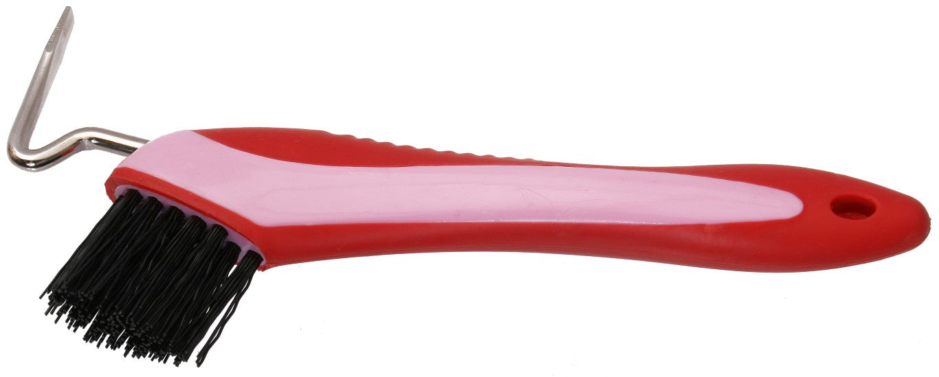 Premium Blue Tag Soft Grip Hoof Pick & Brush Set - Red - Durable Horse Hoof Cleaner Tool for Grooming, Trimming & Care - Perfect for Equestrian, Stable & Farm Use