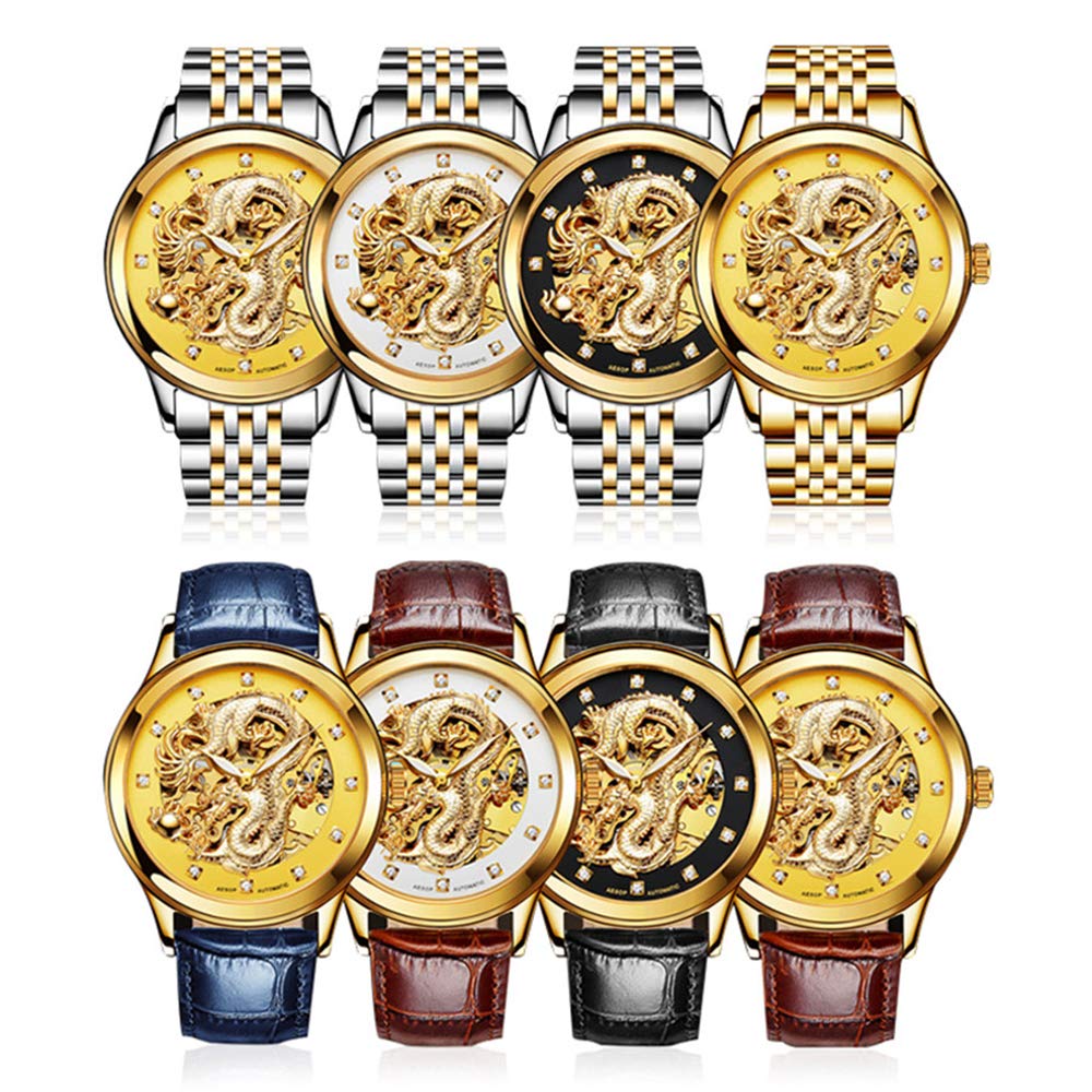 Gosasa Men's Luxury Automatic Mechanical Watch - Dragon Collection, Gold Carved Dial, Waterproof, Dress & Casual Wear for Business & Special Occasions