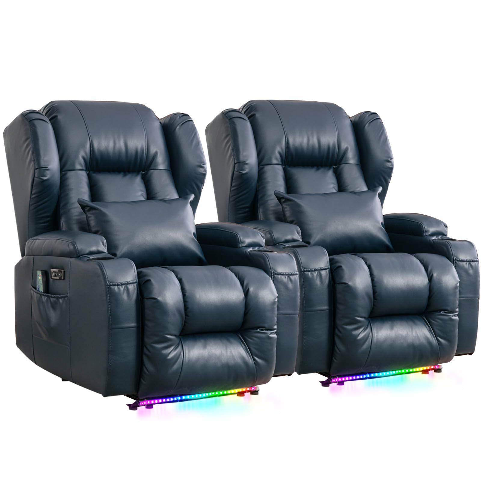 2PC Power Recliner Chair Set with Massage, Heat & LED Lights - Home Theater Seating, Living Room Reclining Sofa with Cup Holder & USB Charger | Perfect for Movie Nights, Gaming & Relaxation