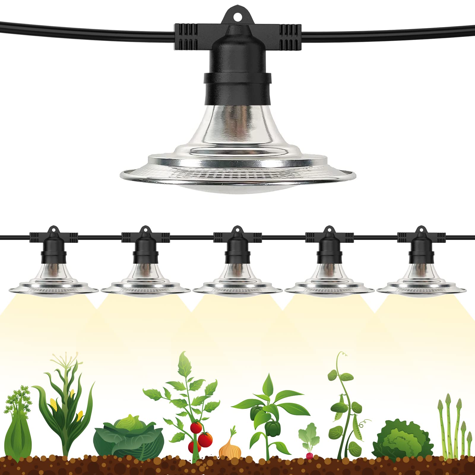 Espird Waterproof Full Spectrum LED Grow Lights for Greenhouse - 6-Bulb String Light for Seedlings, Veg & Flowering Plants | Indoor/Outdoor Hydroponics, Vertical Farming & Home Gardening