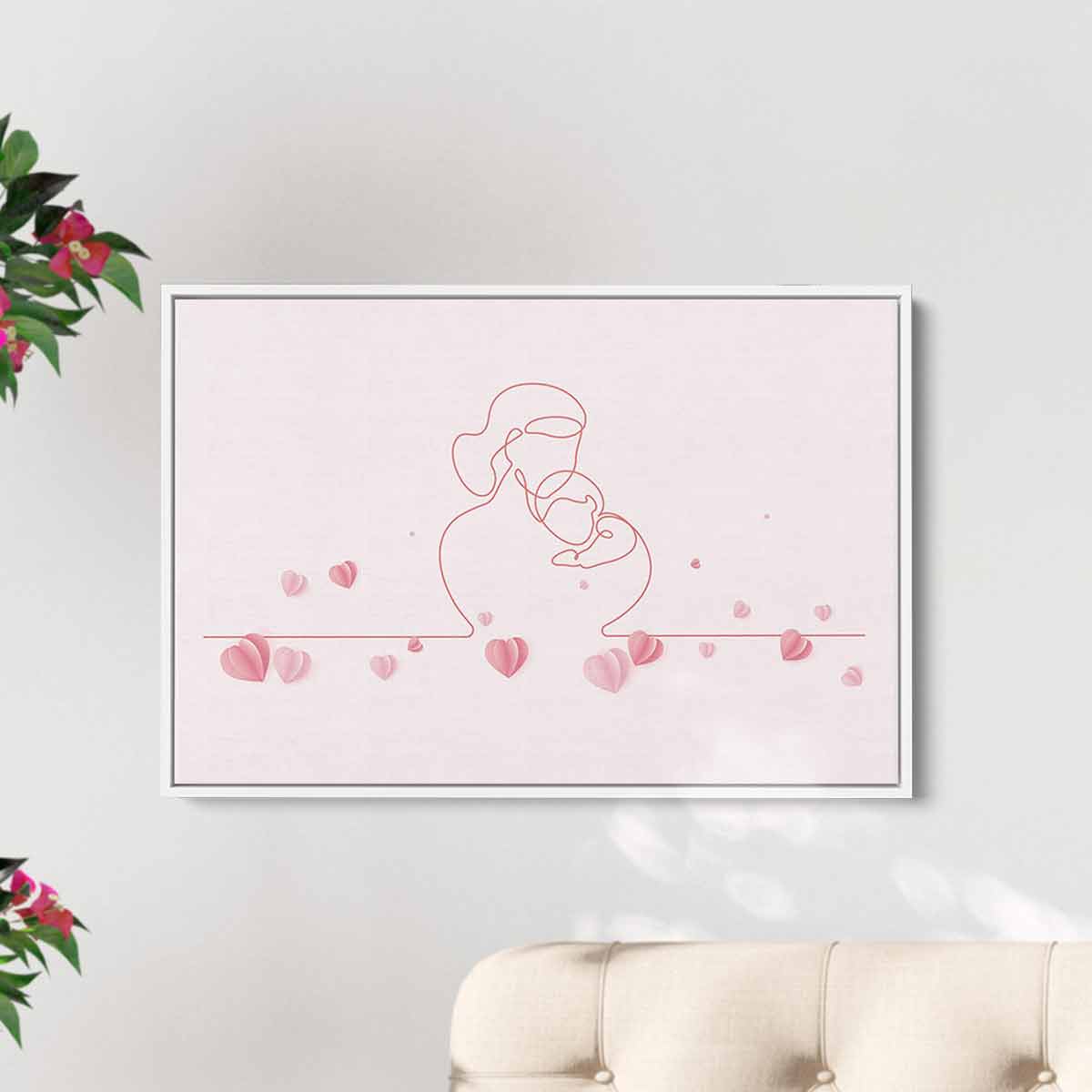 Pink Mother and Child Wall Art Canvas 7228 - Heartwarming Nursery Decor, Perfect for Baby Room & Family Home Decorations