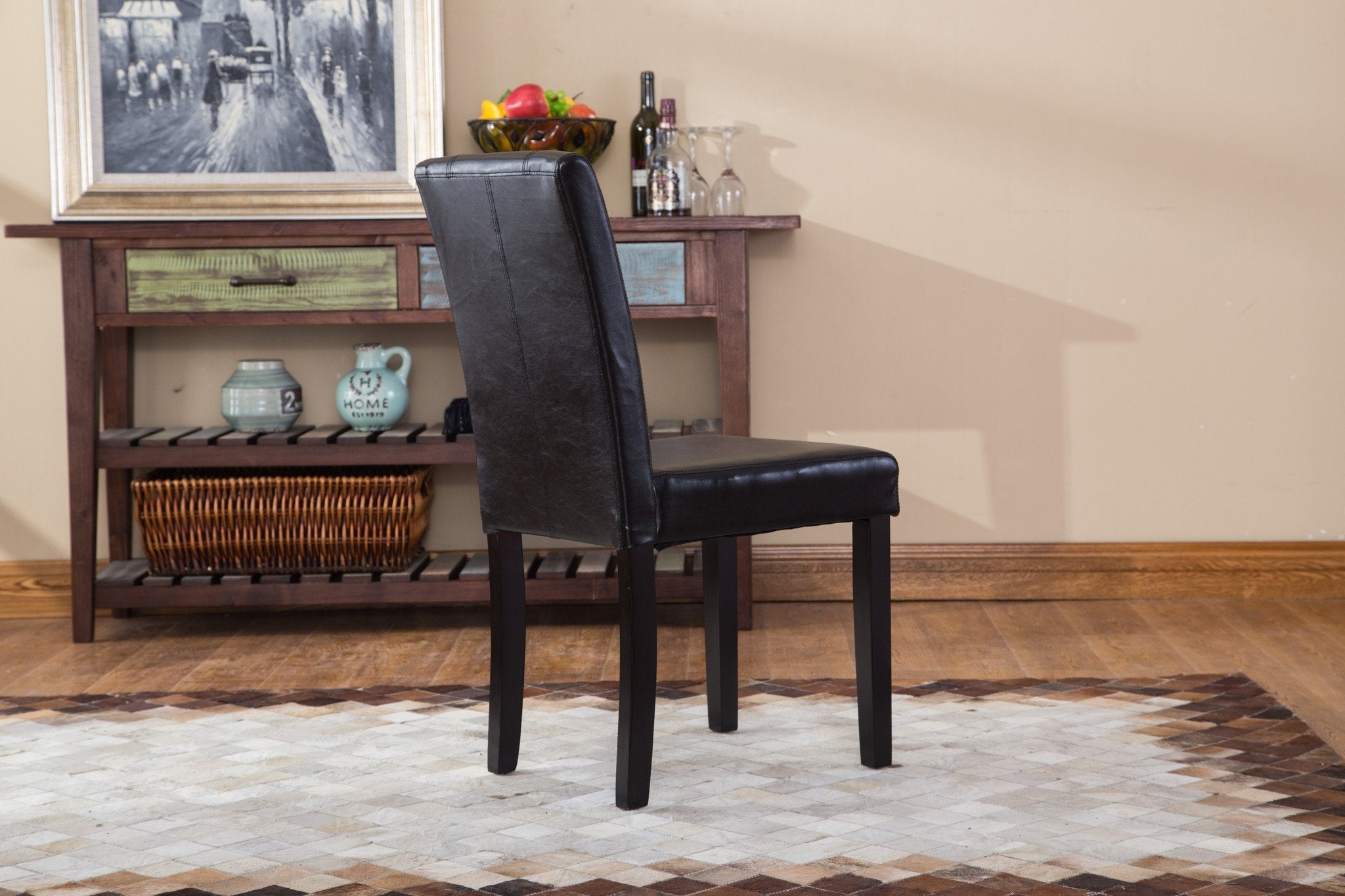 Roundhill Urban Style Solid Wood Leatherette Padded Parson Dining Chairs, Black - Set of 2 for Kitchen, Dining Room or Home Office