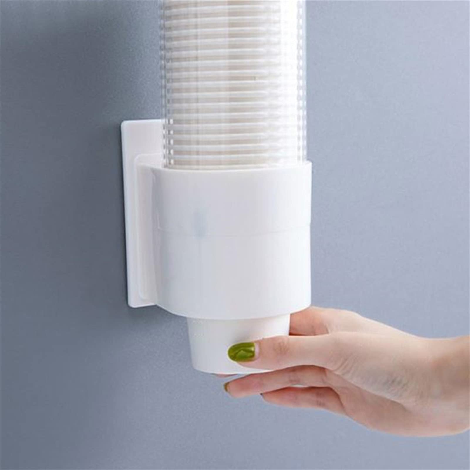 AISHANBAIHUODIAN Automatic Disposable Paper Cup Dispenser - White Plastic Cup Holder with Dustproof Design, No Punching Required for Easy Use | Perfect for Offices, Restaurants, and Home Kitchens