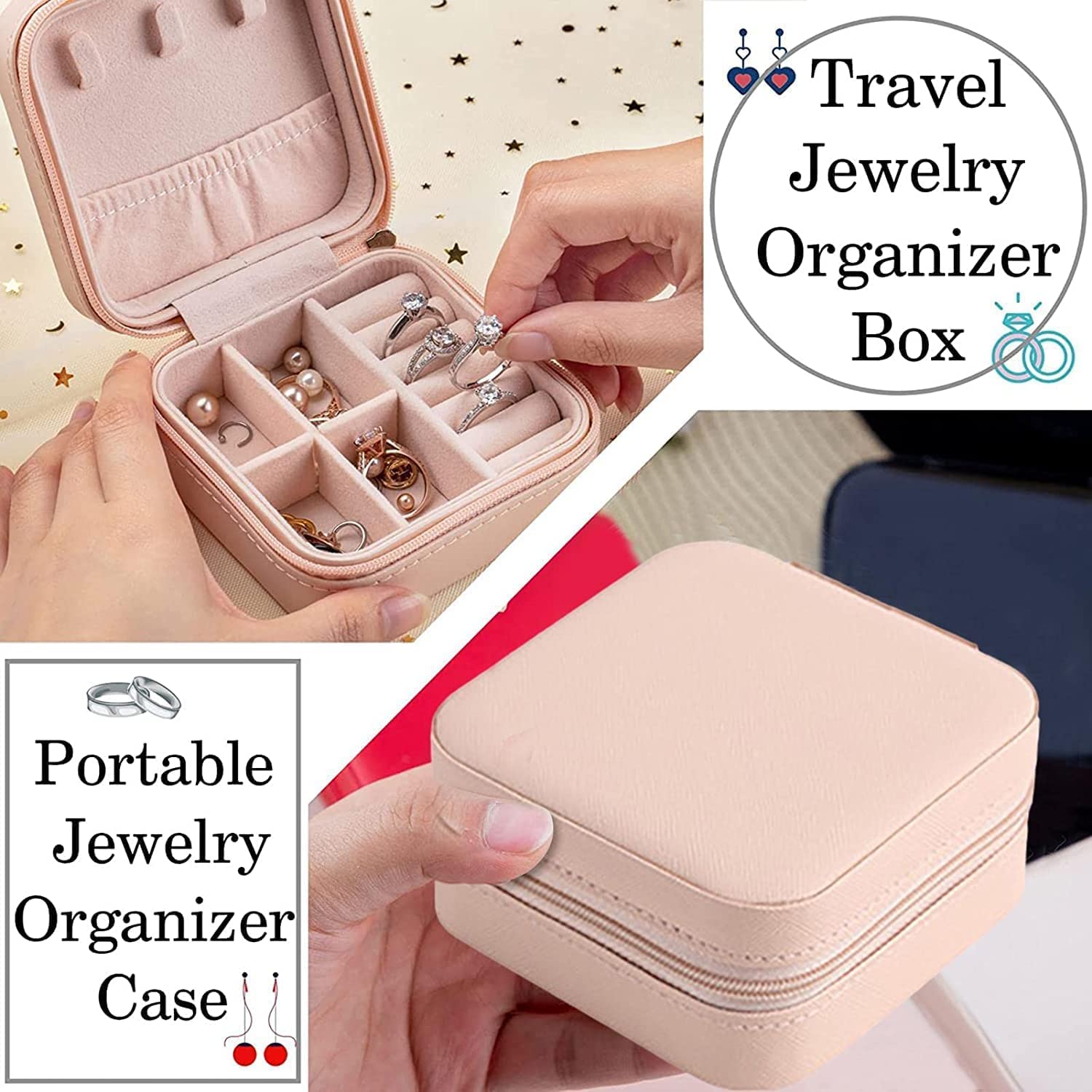 SHREE HANS CREATION Mini Jewelry Organizer - PU Leather Zipper Travel Case for Rings, Earrings, Necklaces - Perfect Gift for Women & Girls - Compact Storage Solution for Travel, Home & Office Use