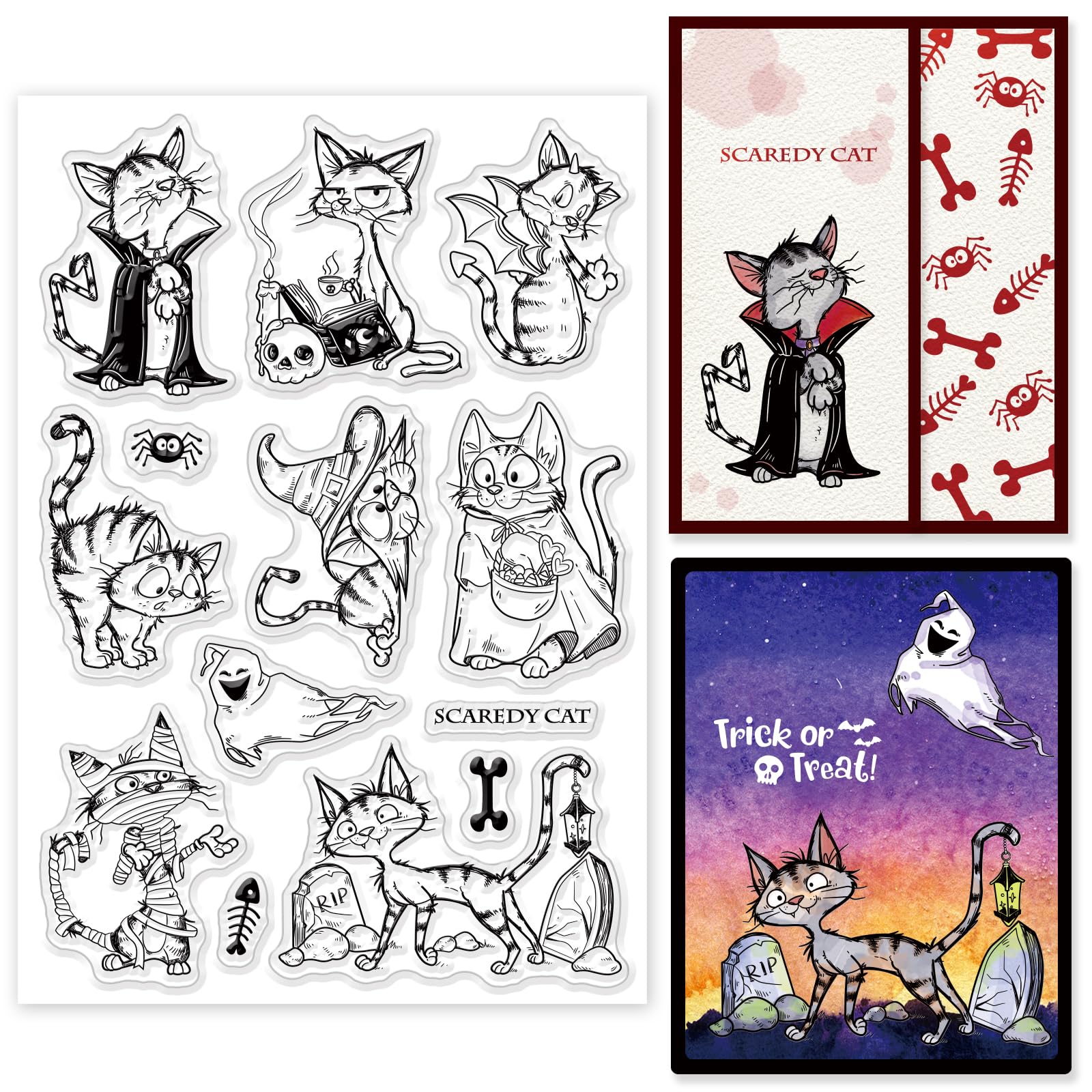 INFUNLY Halloween Cat Clear Stamp - Black Cat Silicone Rubber Stamp for Card Making, DIY Scrapbooking, Photo Albums & Embossing | Perfect for Halloween Crafts, DIY Journals & Spooky Decorations