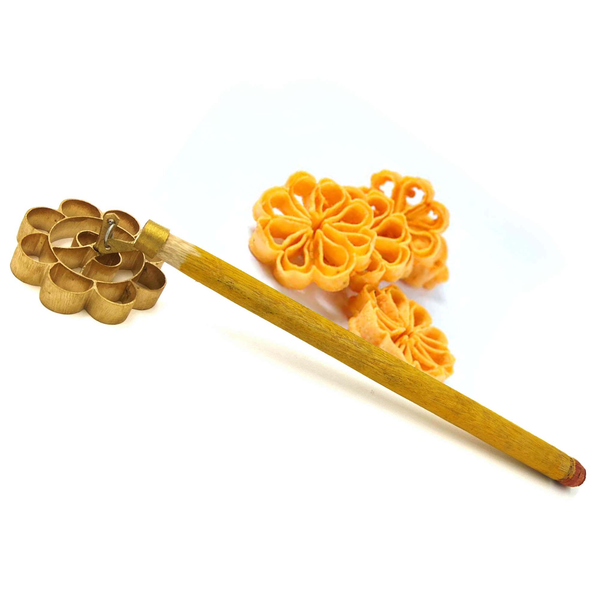 Premium Bronze Achappam Mould - Traditional Indian Cookie Maker with Wooden Handle for Perfect Achumuruku & Achappam Snacks | Ideal for Home Baking, Festive Cooking & South Asian Cuisine Preparation
