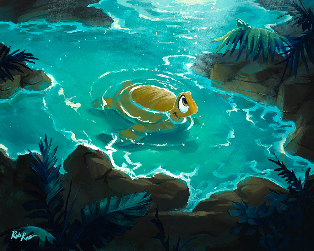 Honu's Tidepool by Rob Kaz - Hawaiian Sea Turtle Art Print - Perfect for Beach House Decor & Ocean-Themed Gifts