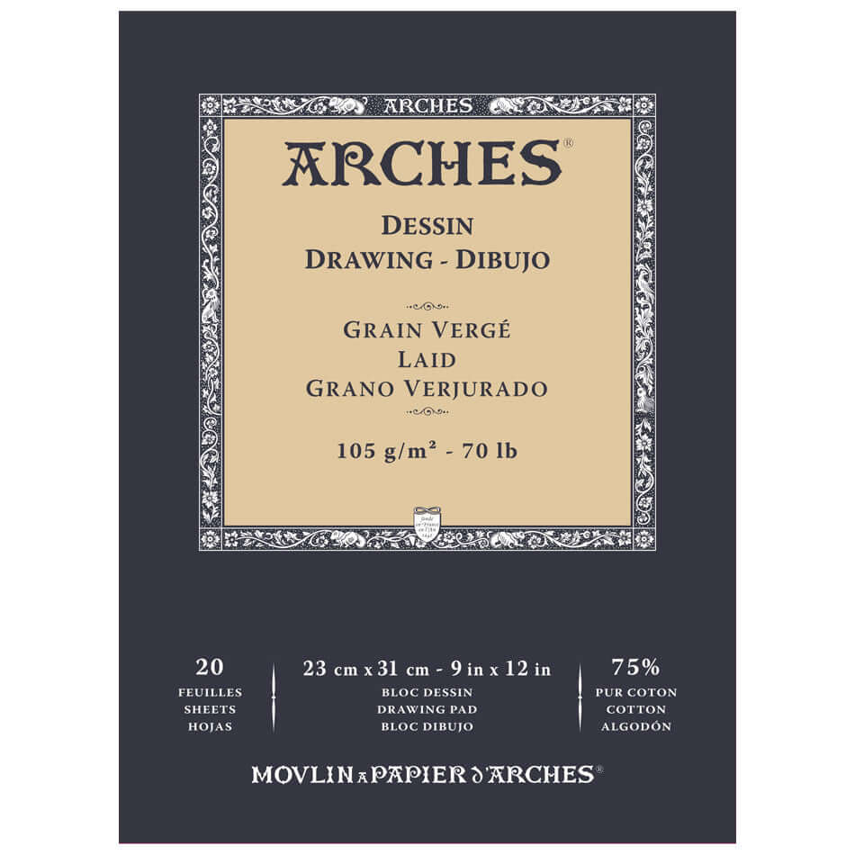 Premium Arches Drawing Pad White 9x12 - 100% Cotton Acid-Free Paper for Sketching, Watercolor & Mixed Media - Ideal for Artists, Students & Professionals