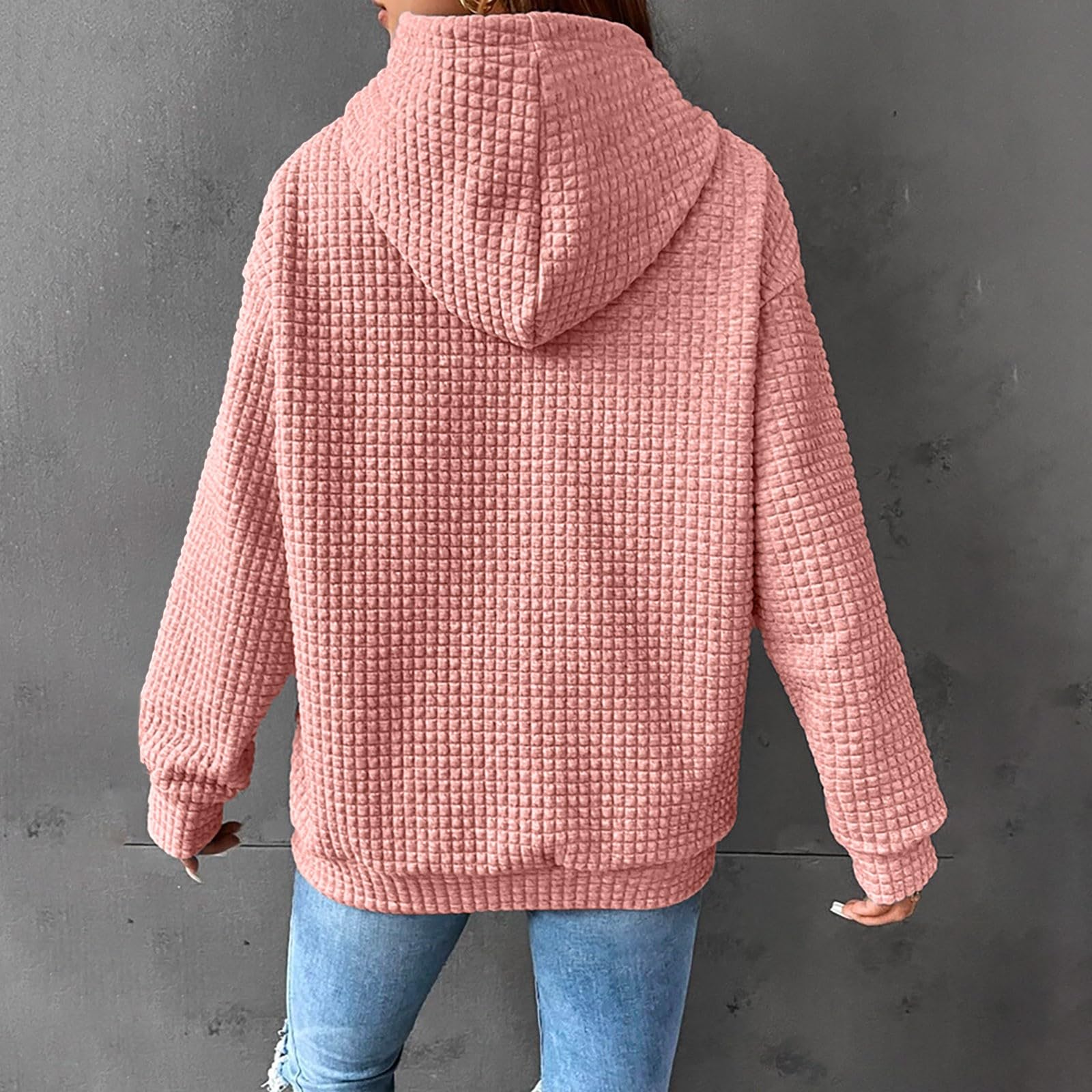 CRNTCEM Women's Waffle Knit Hoodie - Long Sleeve Plaid Print Crewneck Sweatshirt with Drawstring & Pocket | Casual Loungewear, Fall Winter Outfit, Streetwear Fashion