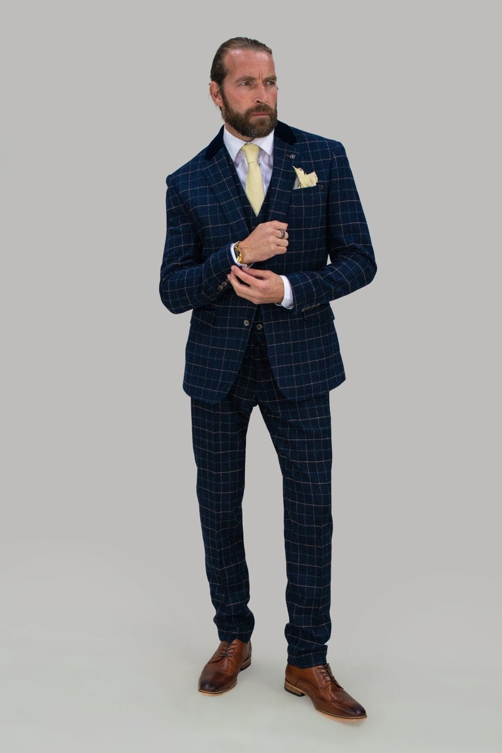 Cavani Shelby Navy Tweed 3 Piece Suit for Men | Premium Wool Blend Business Attire | Perfect for Weddings, Office & Formal Events