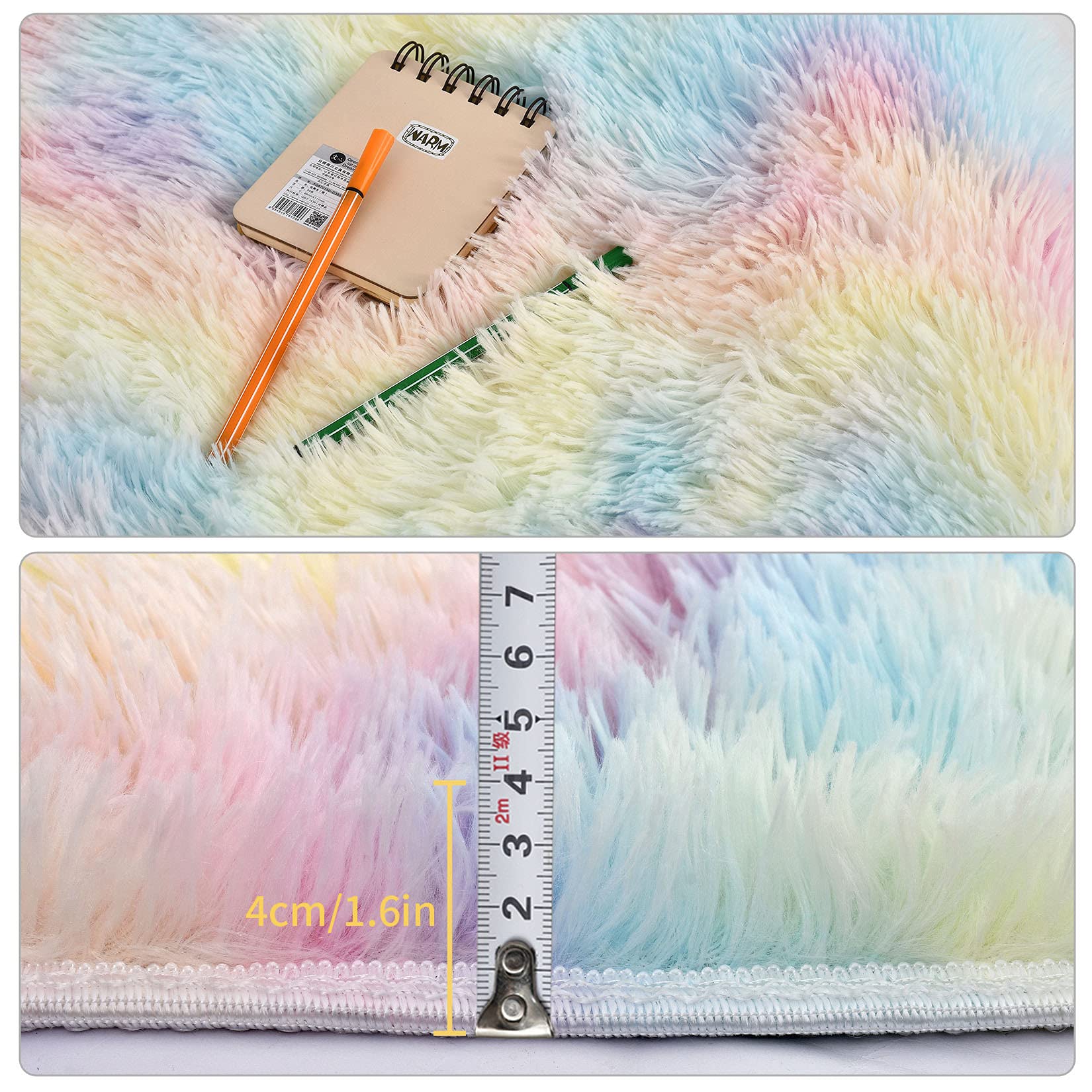 Soft Fluffy Round Rainbow Carpet for Girls Room - 120cm Diameter Non-Slip Kids Rug for Bedroom, Study, Living Room - Playroom & Nursery Decor, Cozy Floor Mat for Reading & Relaxing