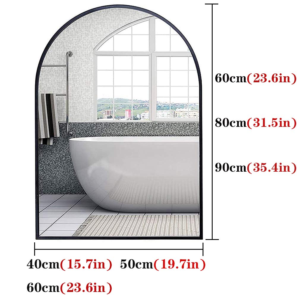 Y&J Large Arched Wall Mirror 50x80cm (19.7x31.5in) - Decorative Metal Iron Frame Bathroom Makeup Mirror for Bedroom, Living Room, Hotel & Beauty Salon - Perfect for Vanity Dressing & Home Decor