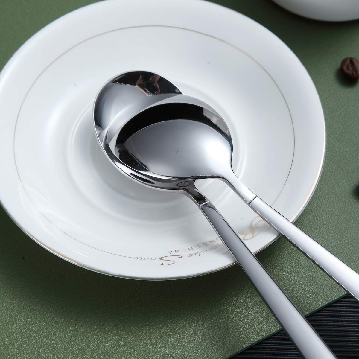6-Piece Berglander Stainless Steel Dinner Spoon Set - Modern Shiny Soup & Table Spoons, Dishwasher Safe - Perfect for Restaurants, Home Dining & Gifts
