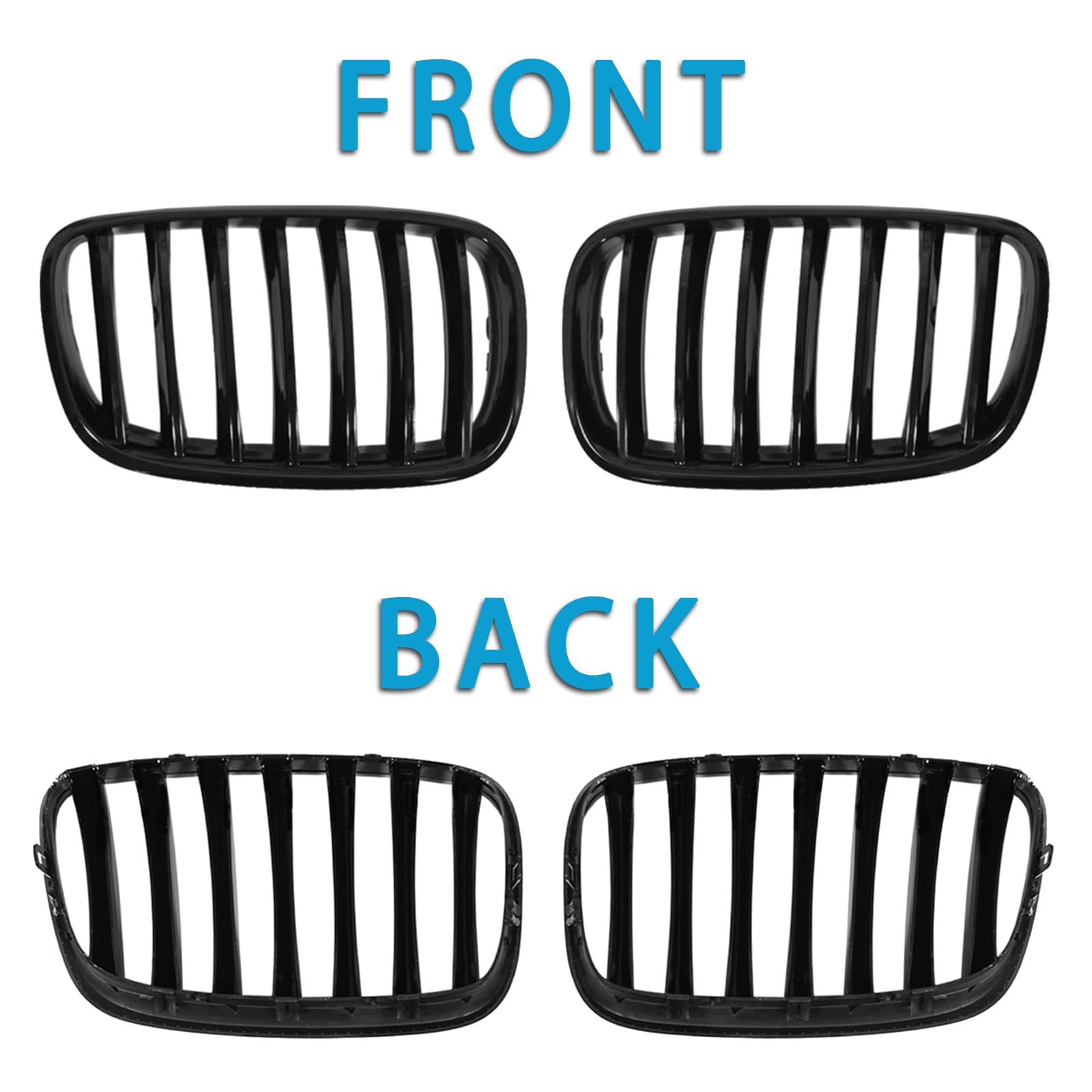 Gloss Black Front Grill Replacement for BMW X5 E70 (2007-2013) & X6 E71 (2008-2014) - Mesh Single Slat Kidney Grille with Side Fender - Perfect Upgrade for Enhanced Style & Protection
