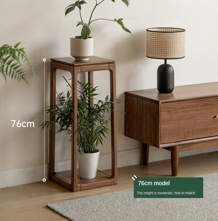 Premium Black Walnut Solid Wood 2-Tier Storage Shelf - Decorative Flower Stand for Living Room, Bedroom & Office Organization