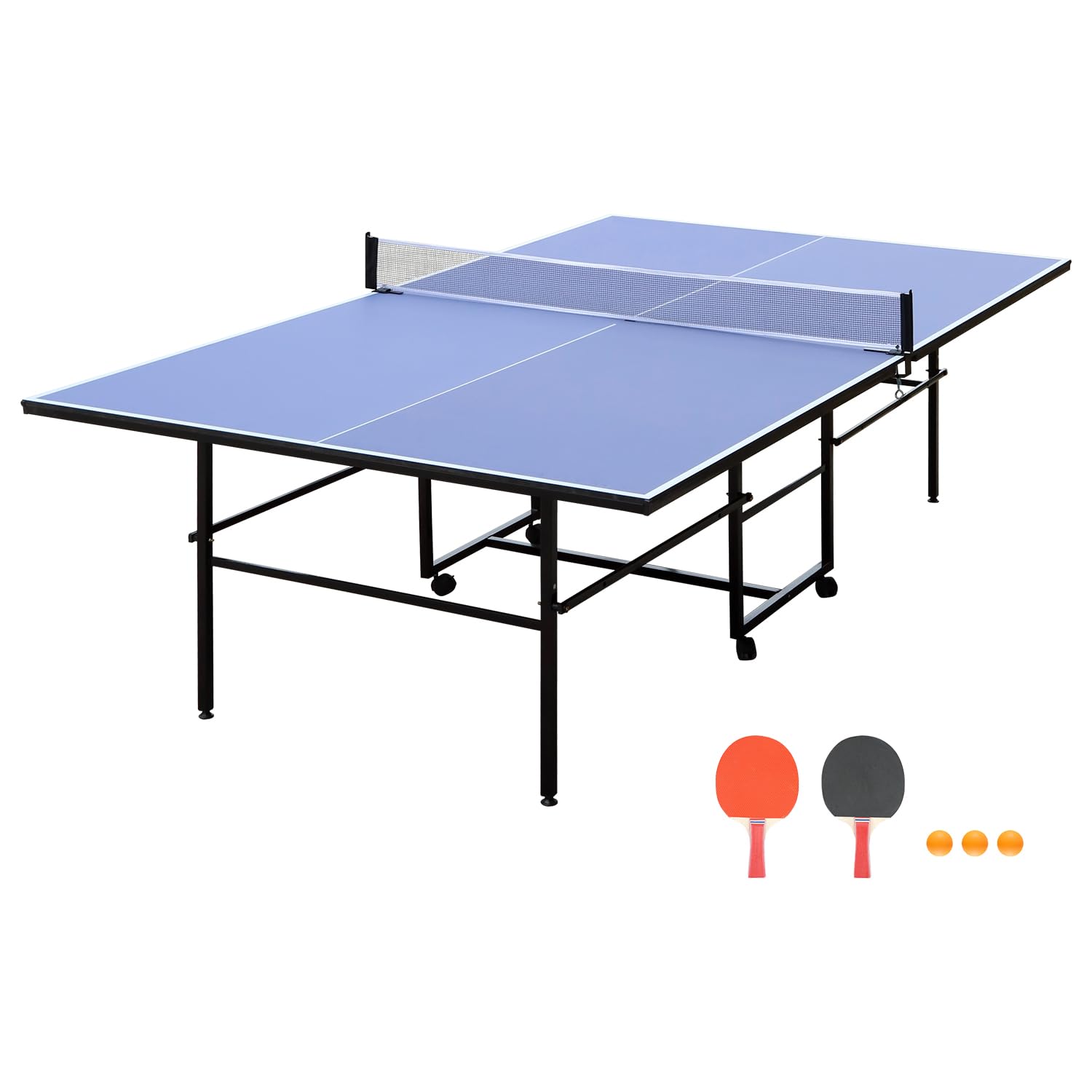 Premium 9 Ft Foldable & Portable Table Tennis Set - Indoor/Outdoor Ping Pong Table with 2 Paddles, 3 Balls & Net | Perfect for Home, Office, Backyard & Recreational Sports