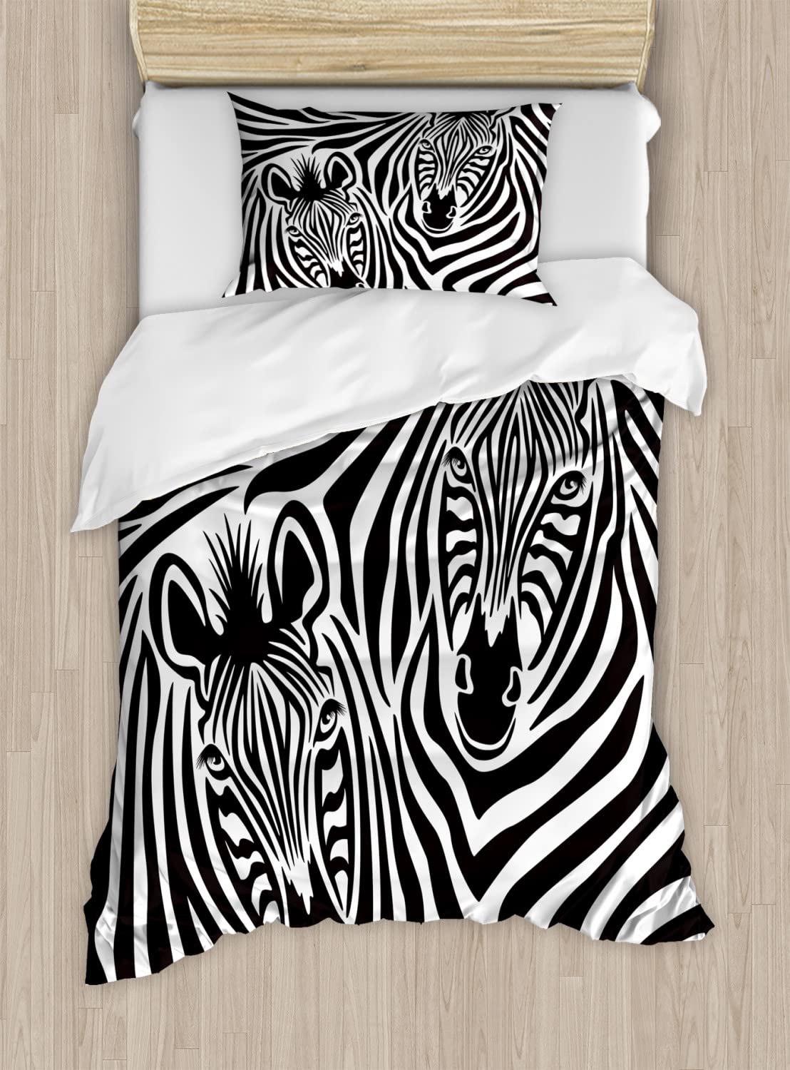 Ambesonne Savannah Duvet Cover Set - King Size 2-Pack with Zebra Print, Wild Animal Design in Charcoal Grey | Includes 2 Duvet Covers & 4 Pillowcases | Modern Bedding for Safari, Jungle or African Theme Bedroom Decor