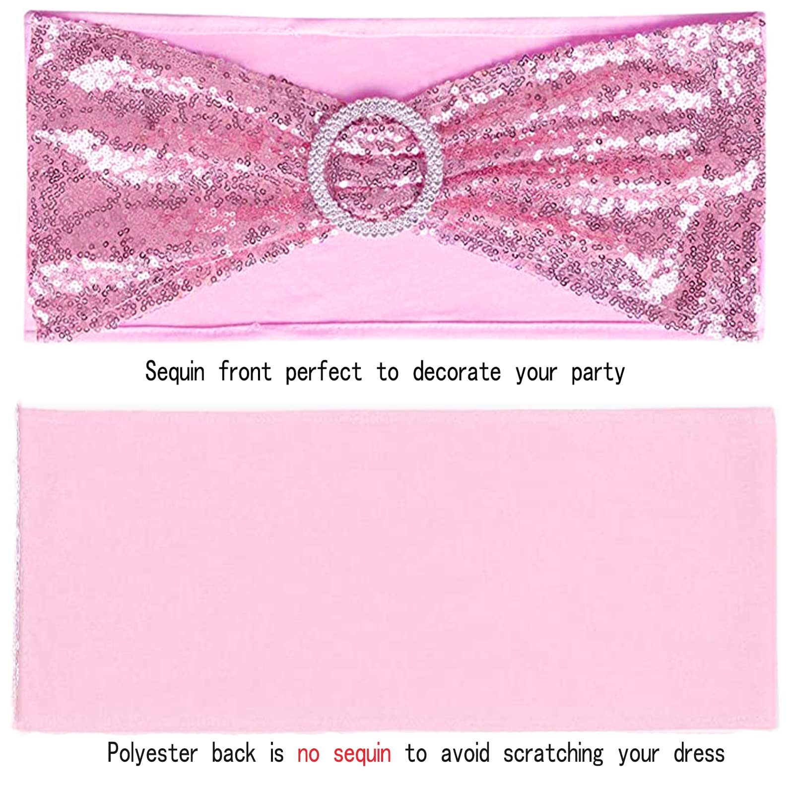 10 PCS Stretch Sequin Chair Sashes - Elastic Spandex Bands for Wedding, Reception, Banquet & Party Chair Decorations (Pink) - Perfect for Bridal Showers, Birthday Parties & Special Events